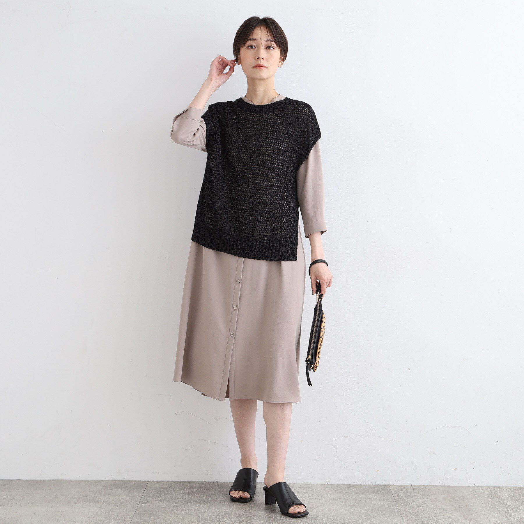 INDIVI「【洗える／ペーパーヤーン】透かし柄ニットベスト」|ニット・セーター|