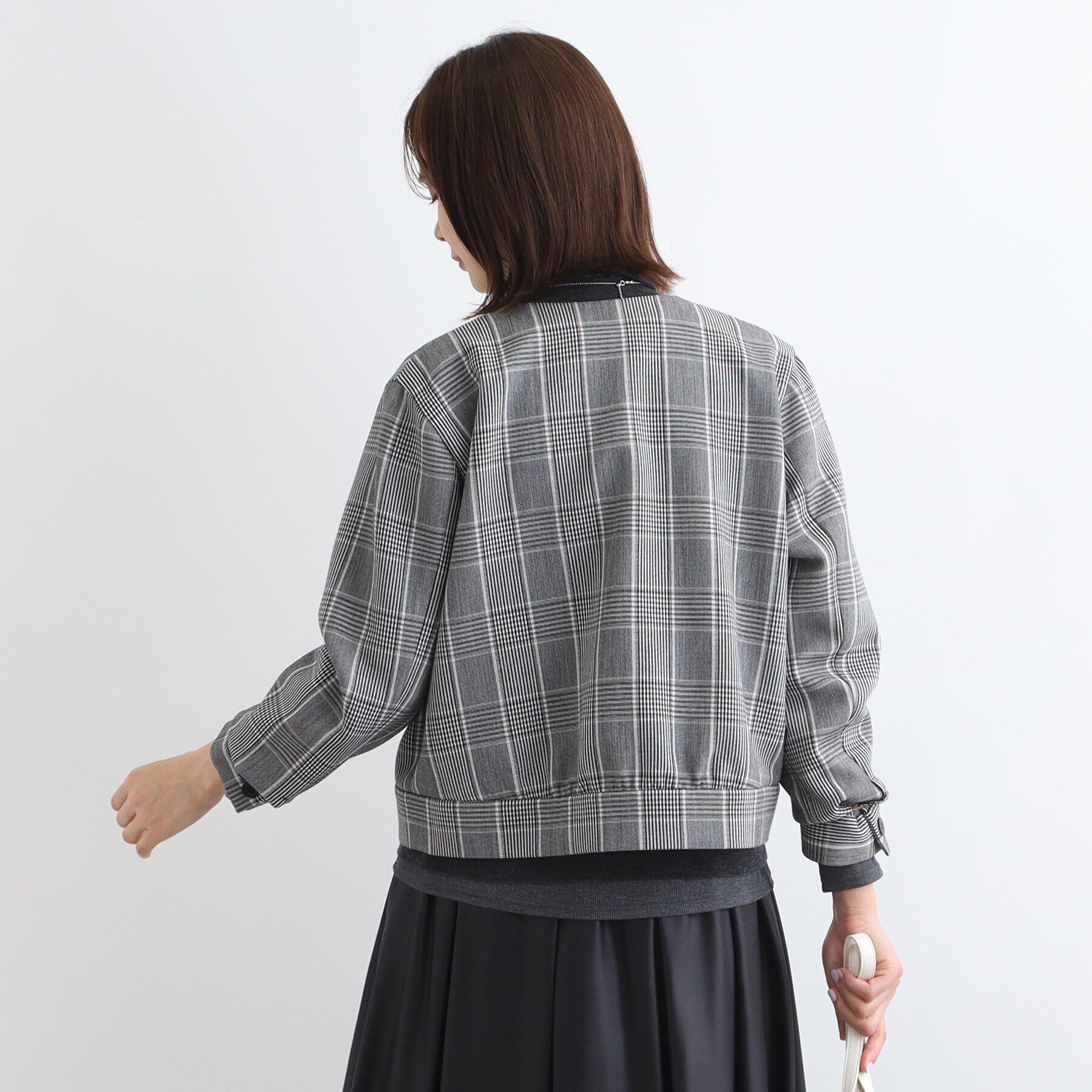 INDIVI「【洗える／UVケア】グレンチェック柄リバーブルゾン」|ブルゾン・スタジャン|