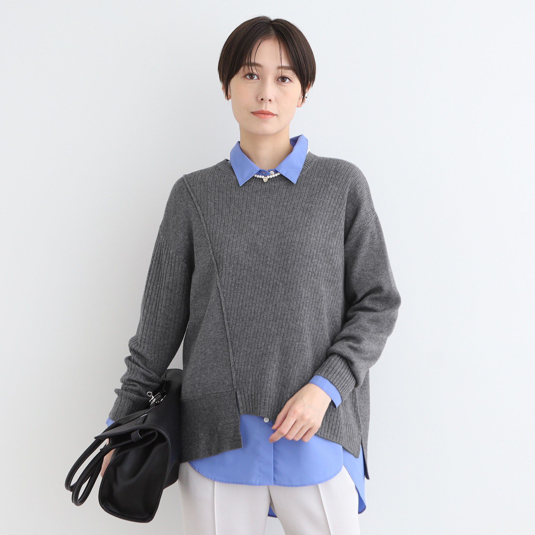 INDIVI「【洗える／ウール混】アシンメトリーデザインニット」|ニット・セーター|グレー(912)