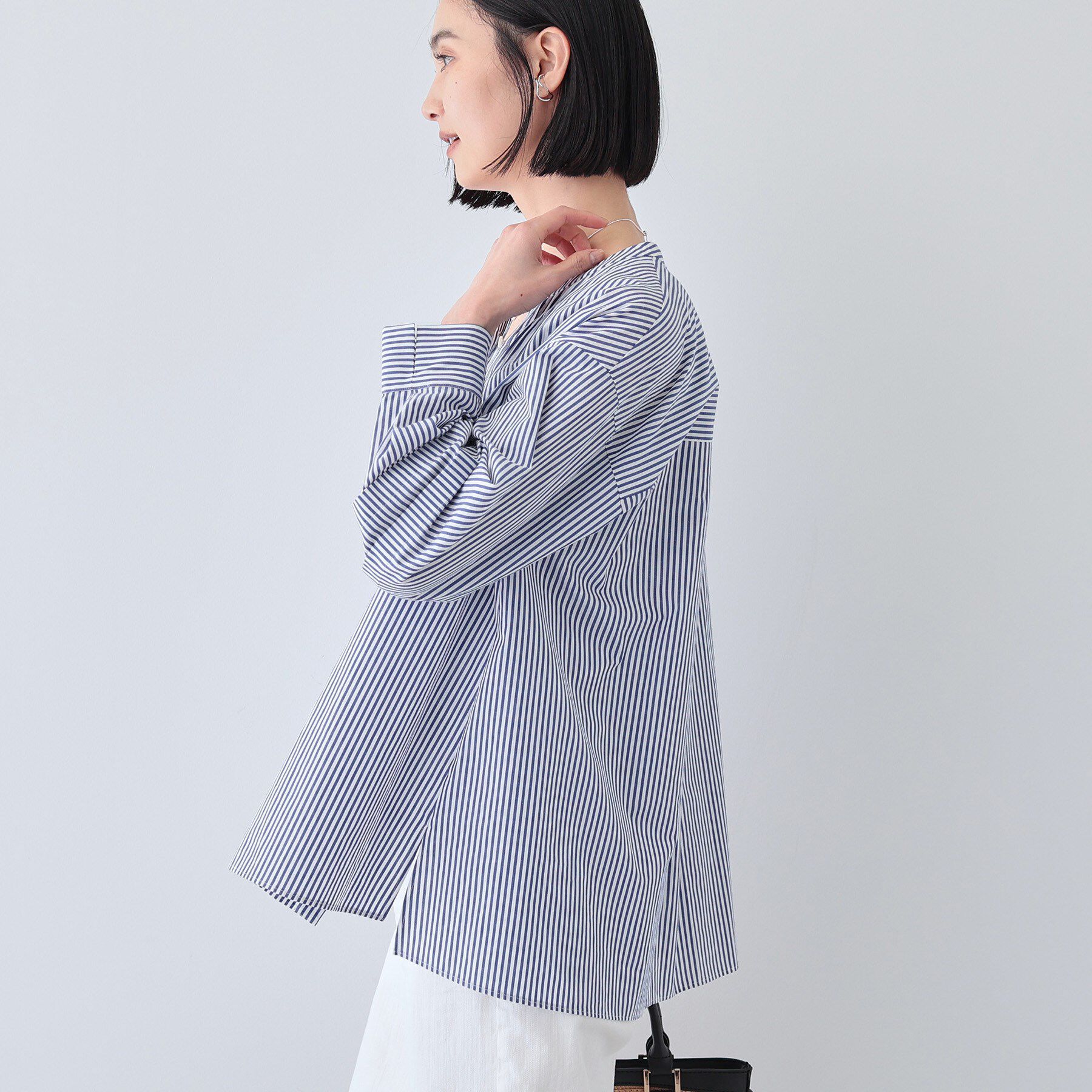 INDIVI「【UVケア／カラーストライプ柄】タックデザインブラウス」|シャツ・ブラウス|