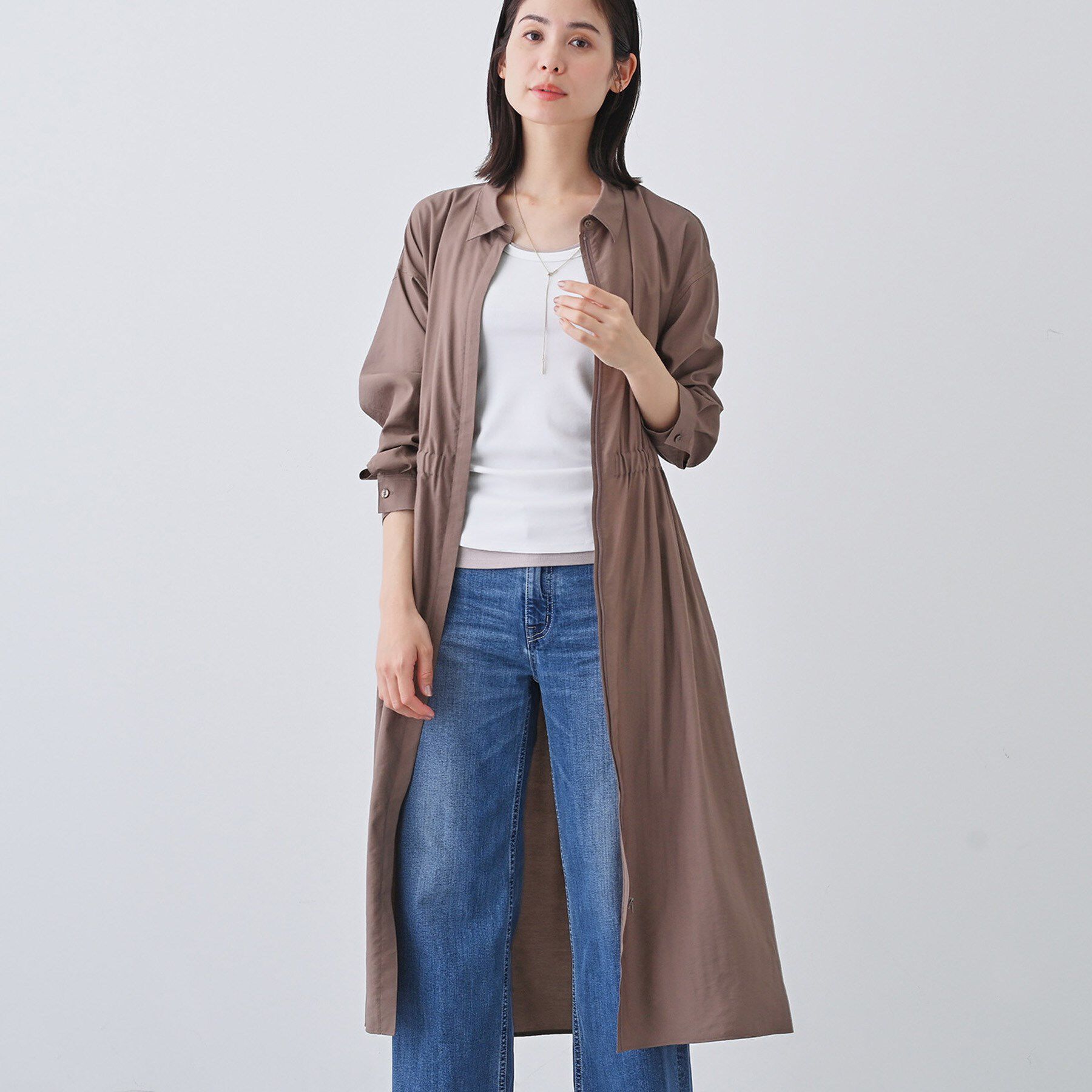 INDIVI「【洗える／2WAY】ワッシャー素材シャツ羽織りワンピース」|ワンピース|モカブラウン(042