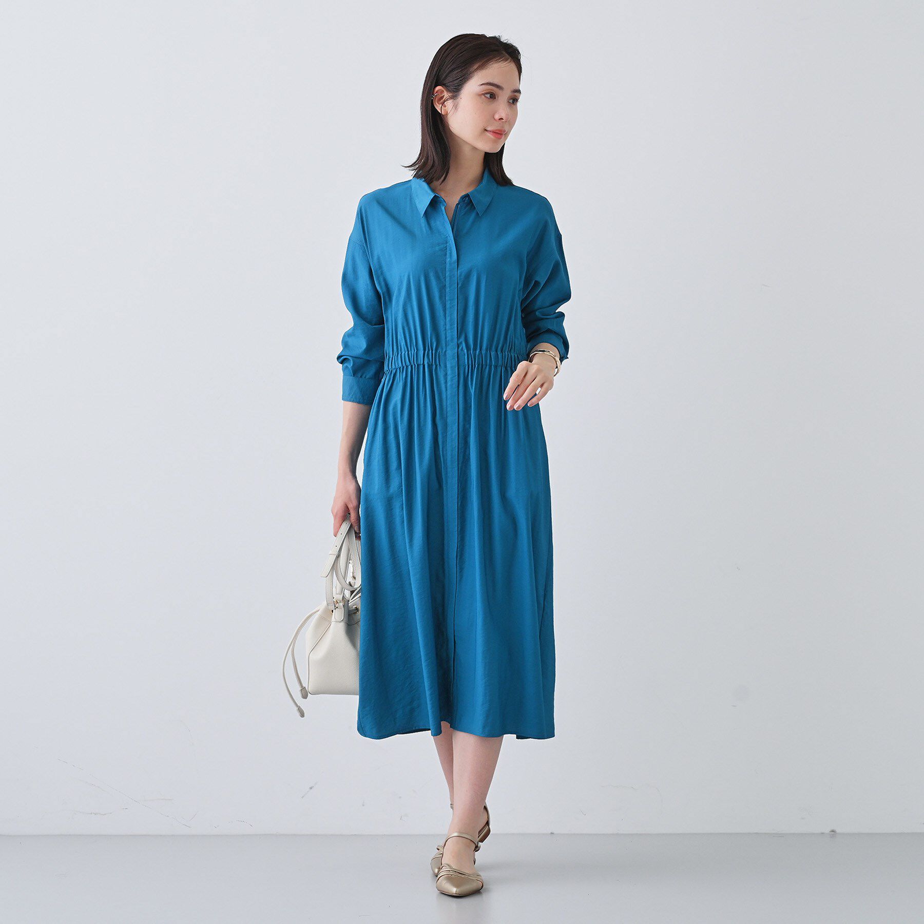 INDIVI「【洗える／2WAY】ワッシャー素材シャツ羽織りワンピース」|ワンピース|