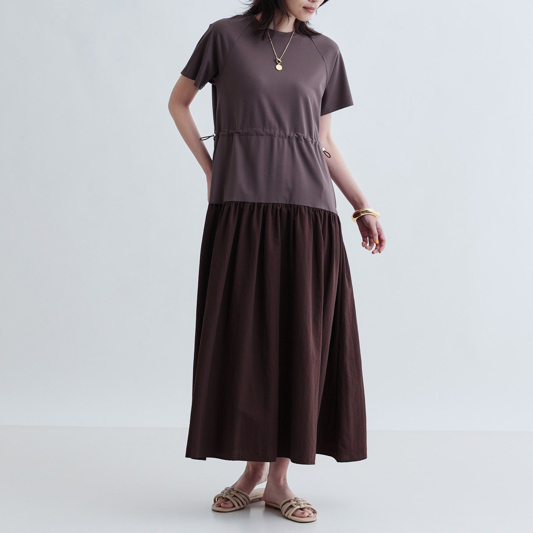 GALLEST「ロング丈ジャージワンピース」|ワンピース|ブラウン(044)