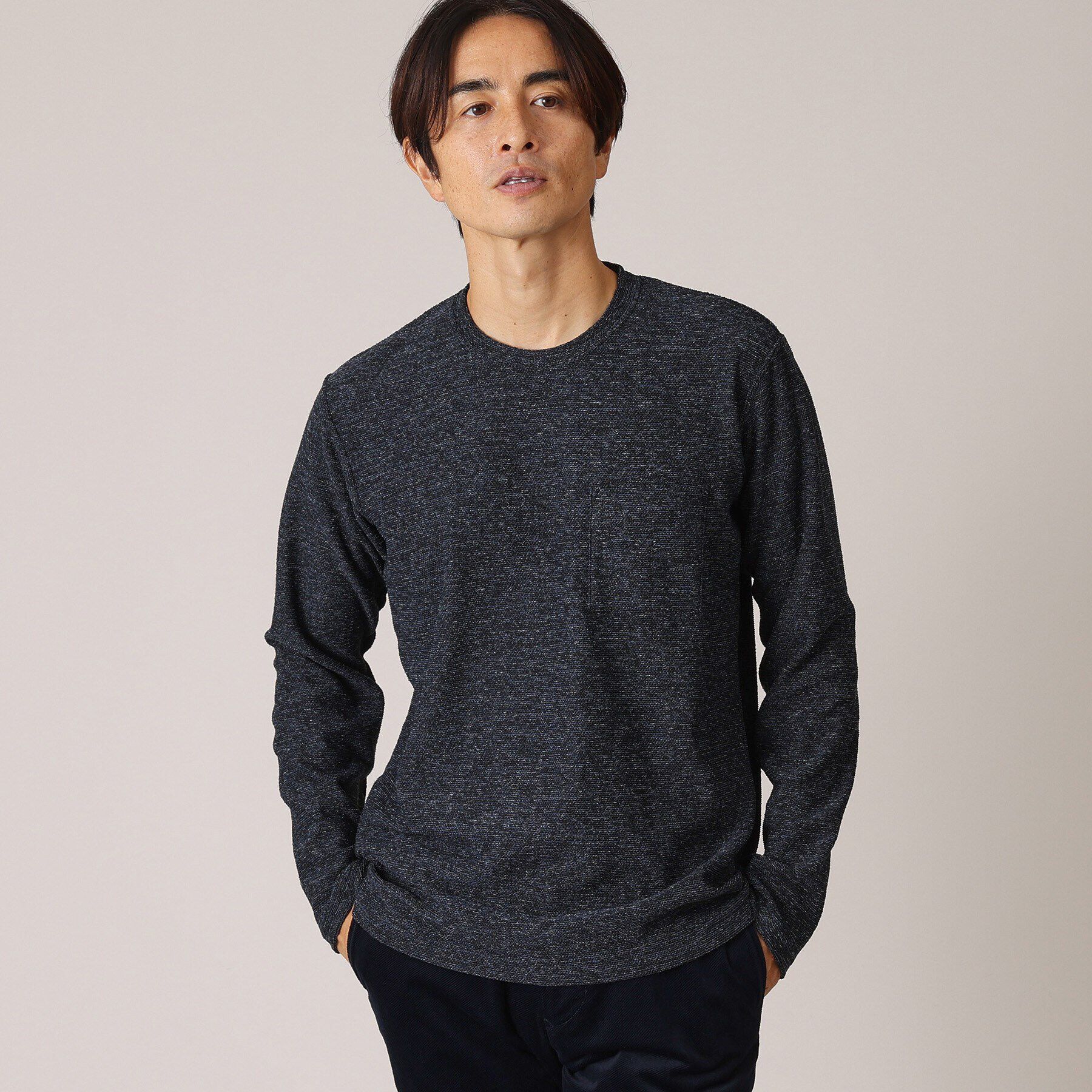 TAKEO KIKUCHI「【尾州織】ウールブレンド パイルカットソー」|Tシャツ・カットソー|チャコールグレー(0