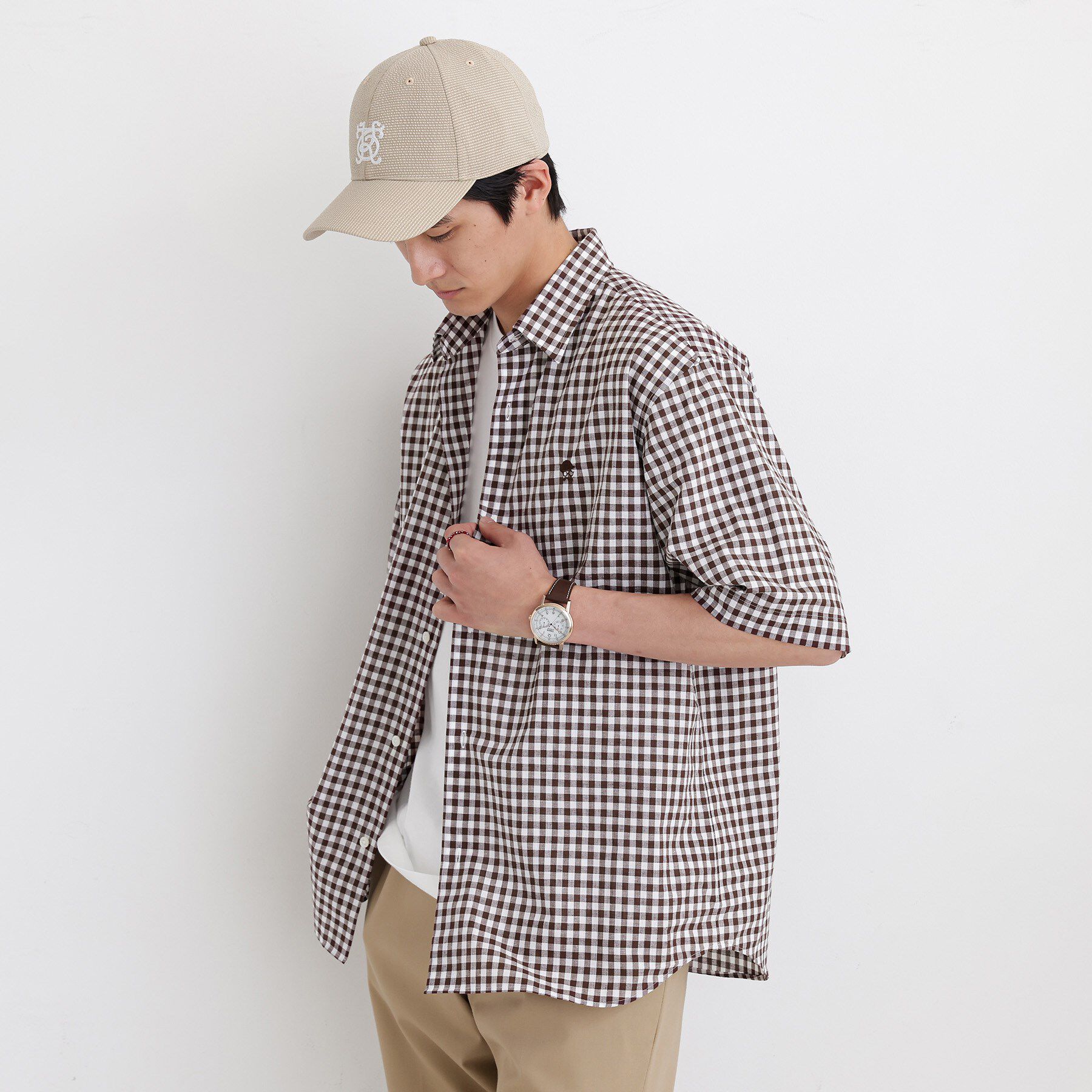 TAKEO KIKUCHI「【LIMITED】ワンポイント刺繍 綿麻チェック 半袖シャツ」|シャツ・ブラウス|