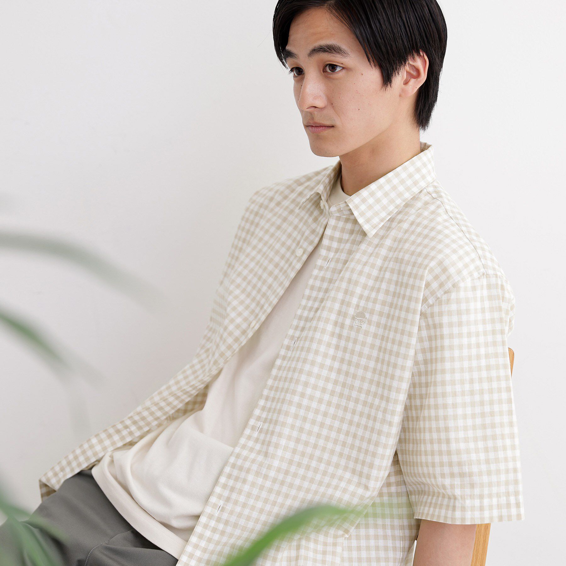 TAKEO KIKUCHI「【LIMITED】ワンポイント刺繍 綿麻チェック 半袖シャツ」|シャツ・ブラウス|
