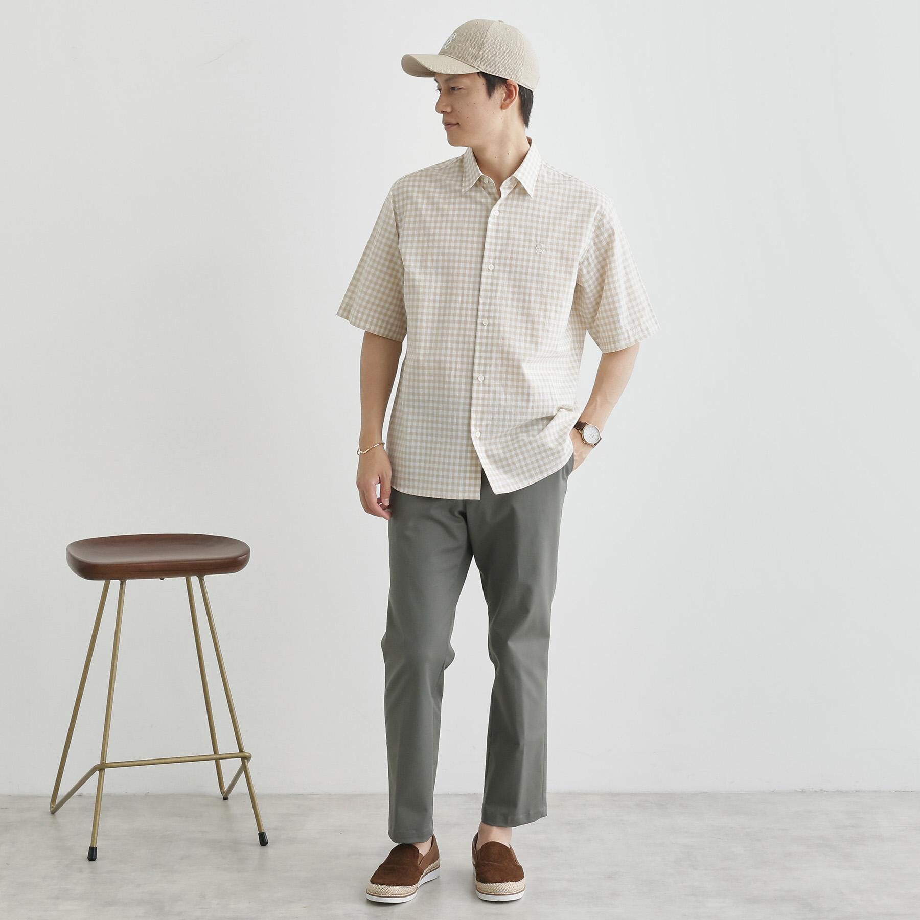 TAKEO KIKUCHI「【LIMITED】ワンポイント刺繍 綿麻チェック 半袖シャツ」|シャツ・ブラウス|