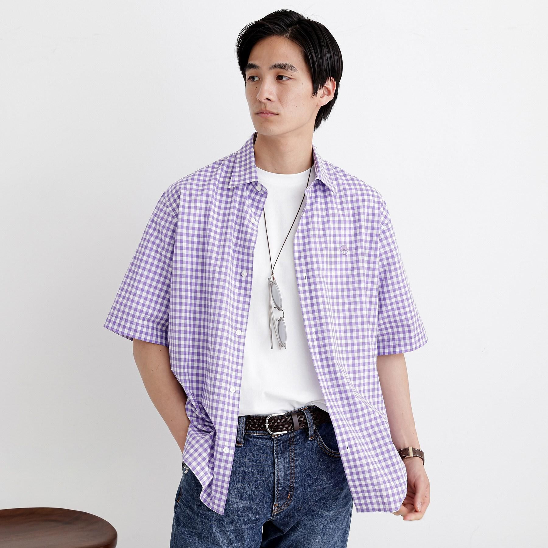 TAKEO KIKUCHI「【LIMITED】ワンポイント刺繍 綿麻チェック 半袖シャツ」|シャツ・ブラウス|