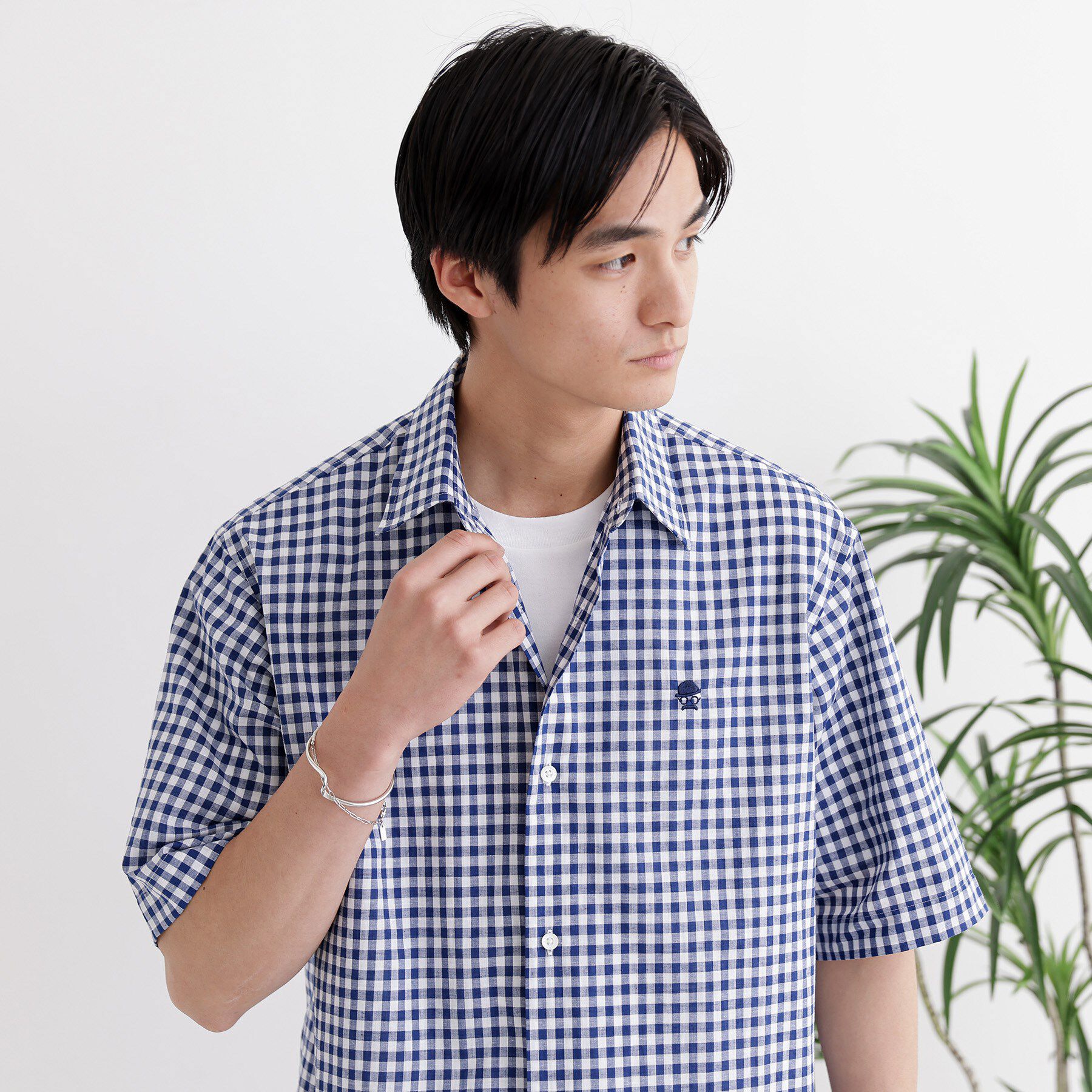 TAKEO KIKUCHI「【LIMITED】ワンポイント刺繍 綿麻チェック 半袖シャツ」|シャツ・ブラウス|