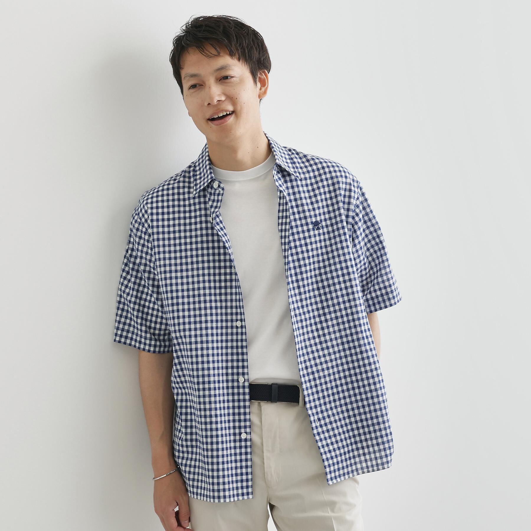 TAKEO KIKUCHI「【LIMITED】ワンポイント刺繍 綿麻チェック 半袖シャツ」|シャツ・ブラウス|