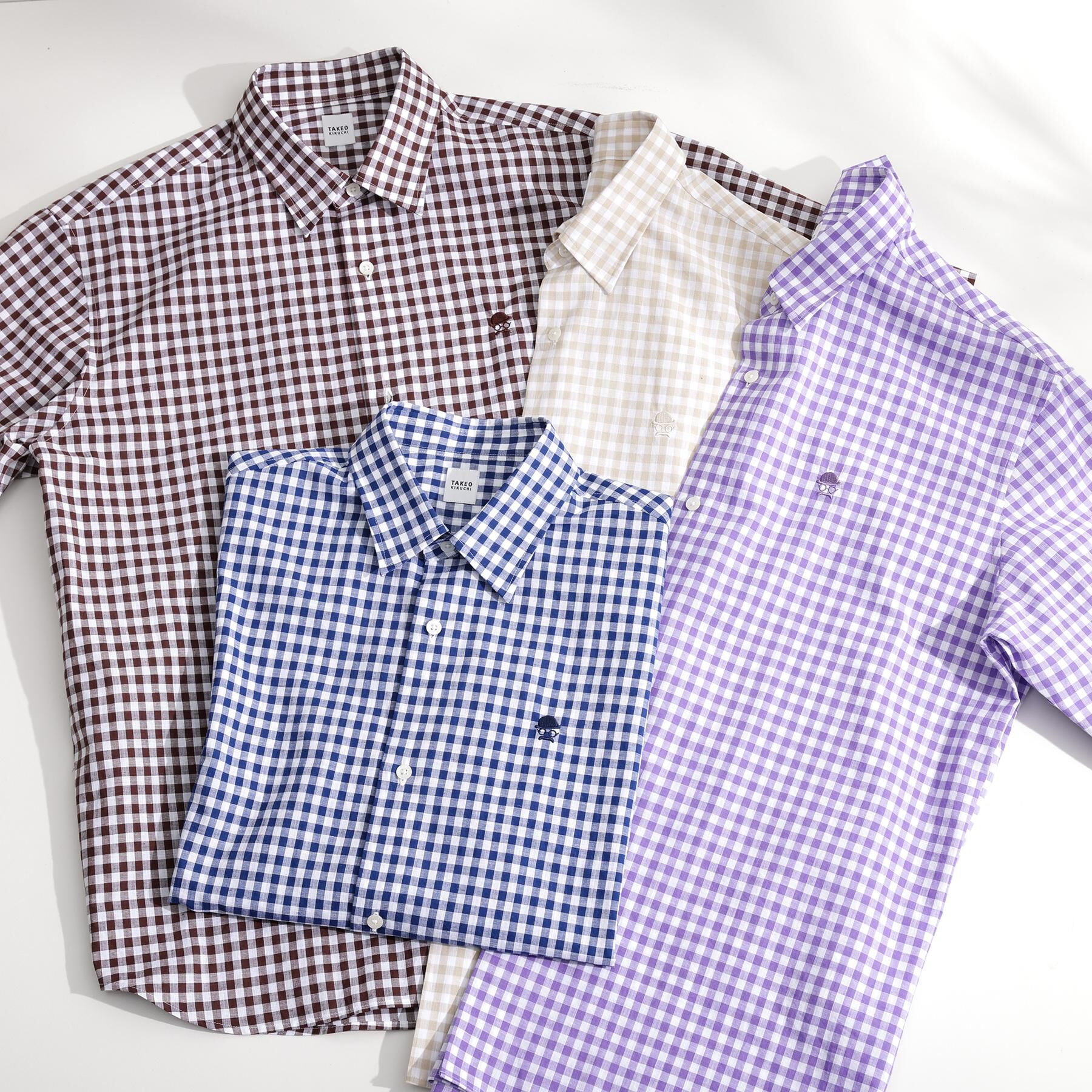 TAKEO KIKUCHI「【LIMITED】ワンポイント刺繍 綿麻チェック 半袖シャツ」|シャツ・ブラウス|