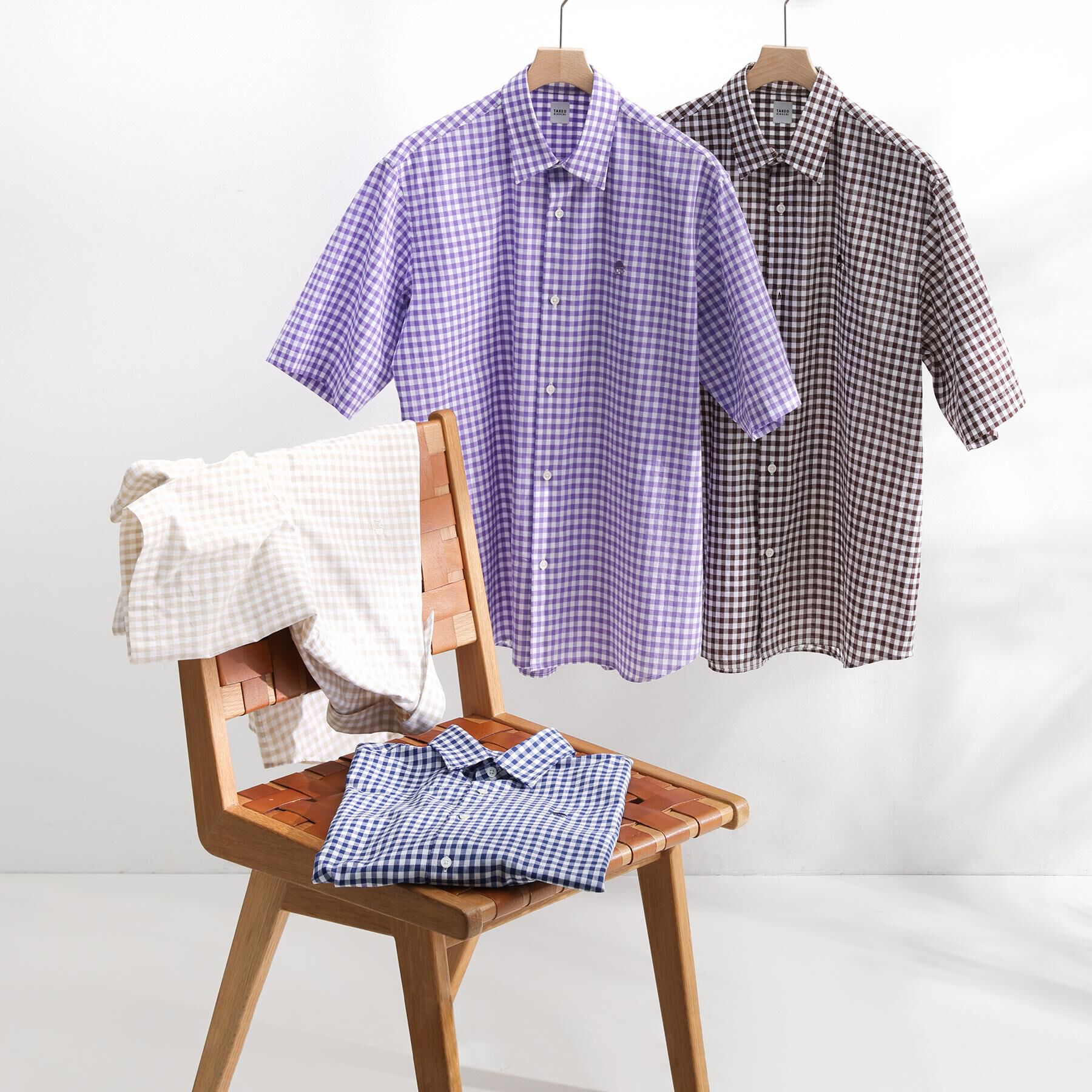 TAKEO KIKUCHI「【LIMITED】ワンポイント刺繍 綿麻チェック 半袖シャツ」|シャツ・ブラウス|