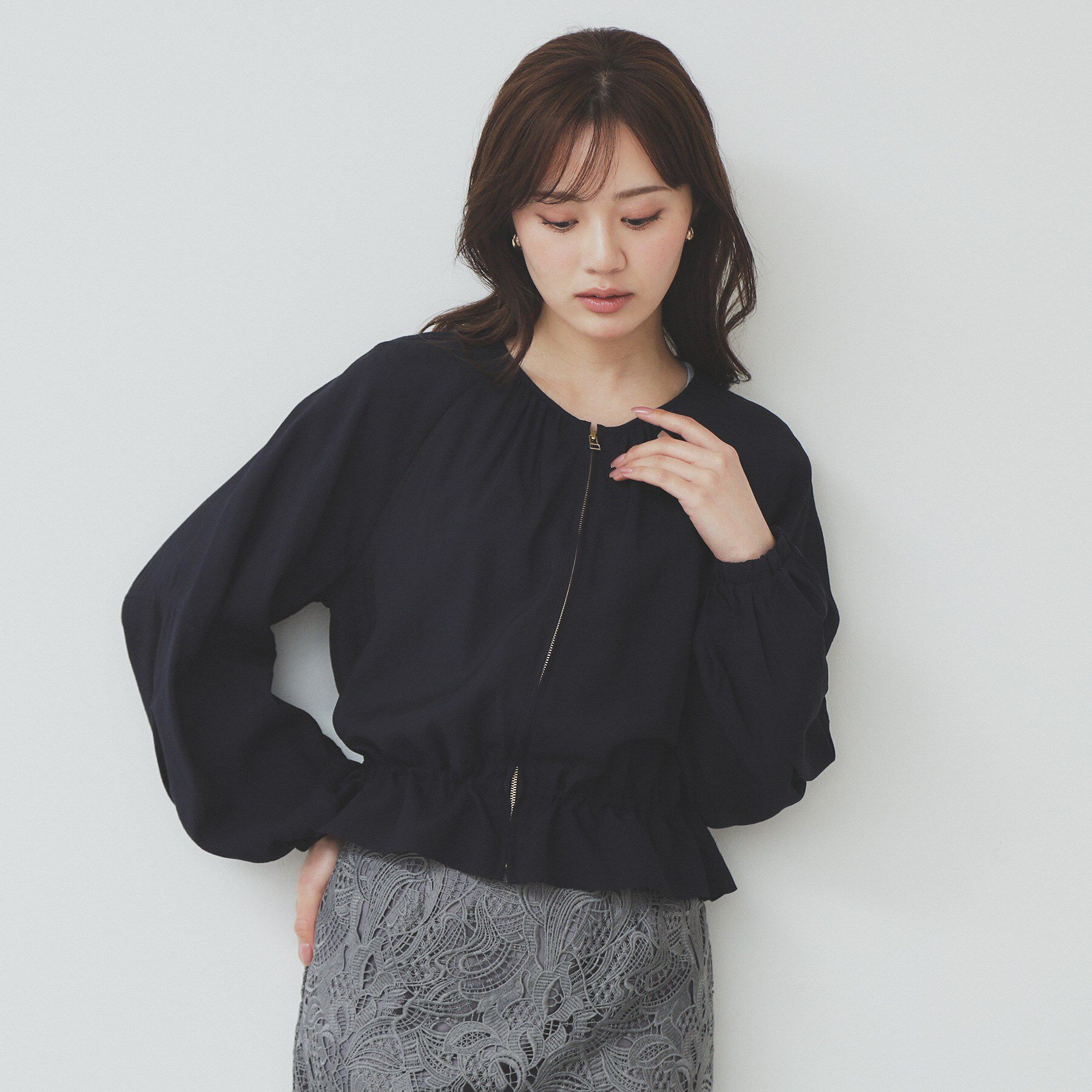 index「ノーカラーペプラムブルゾン【洗濯機洗い可】」|ブルゾン・スタジャン|