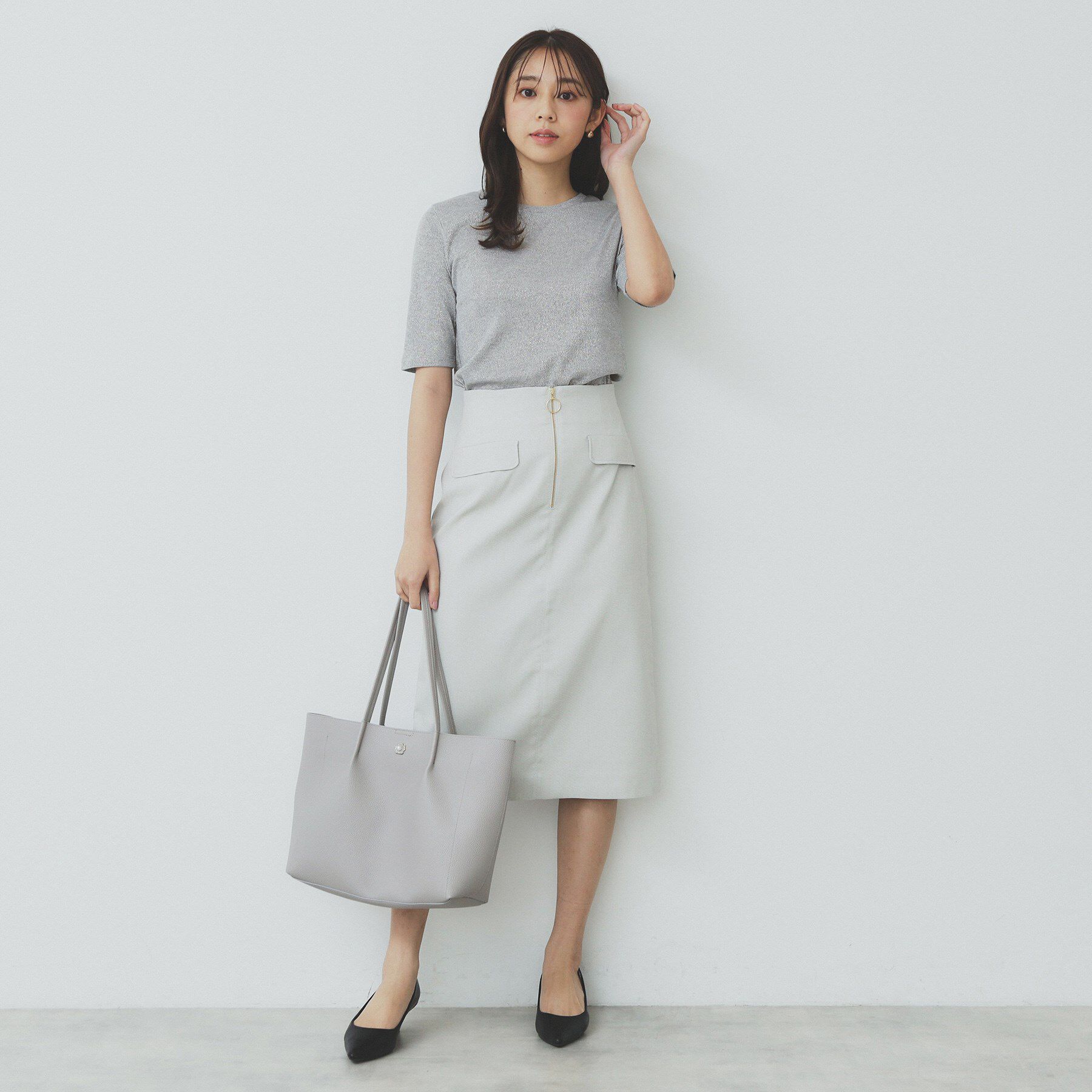 index「ラメリブクルーネックトップス【洗濯機洗い可】」|Tシャツ・カットソー|