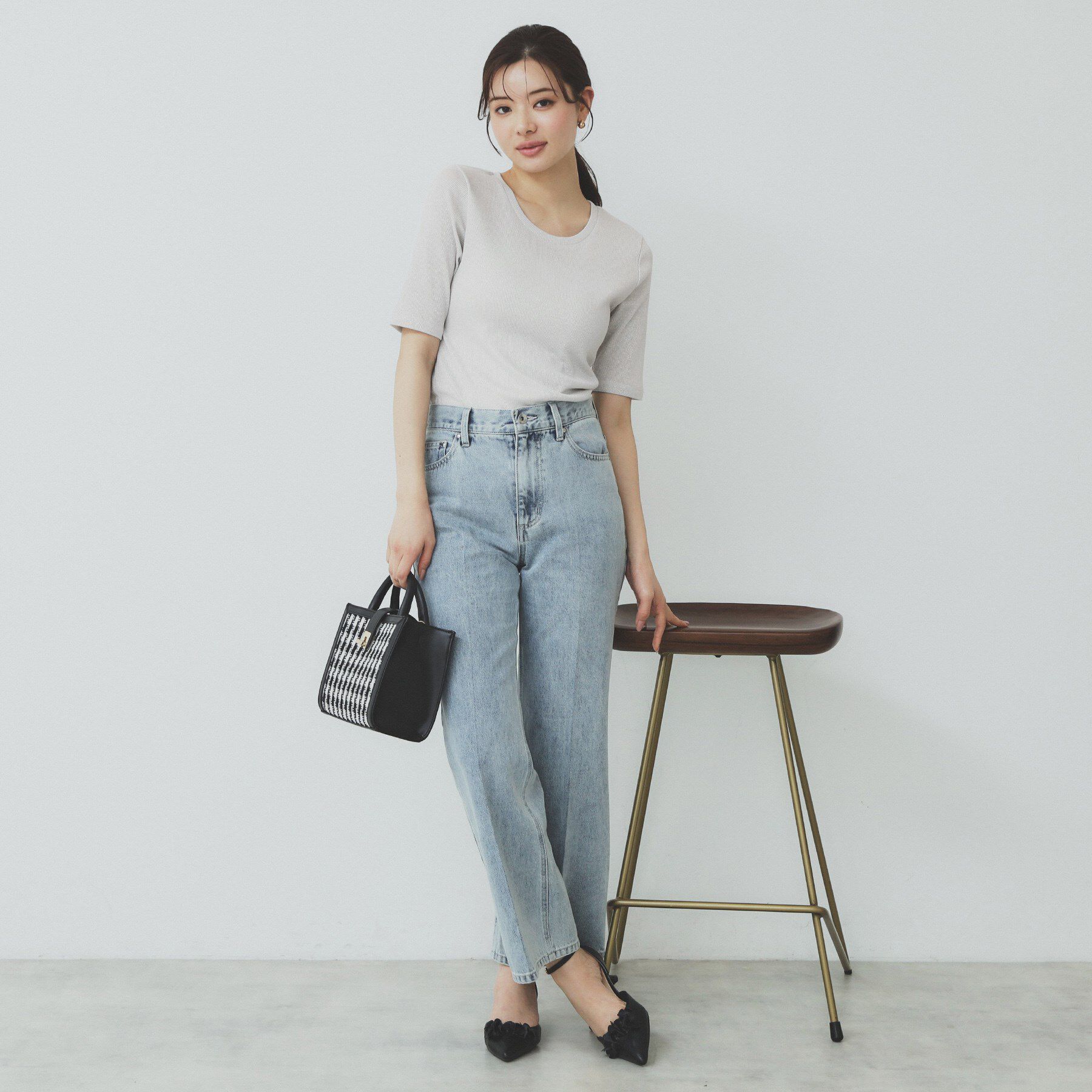 index「ラメリブクルーネックトップス【洗濯機洗い可】」|Tシャツ・カットソー|