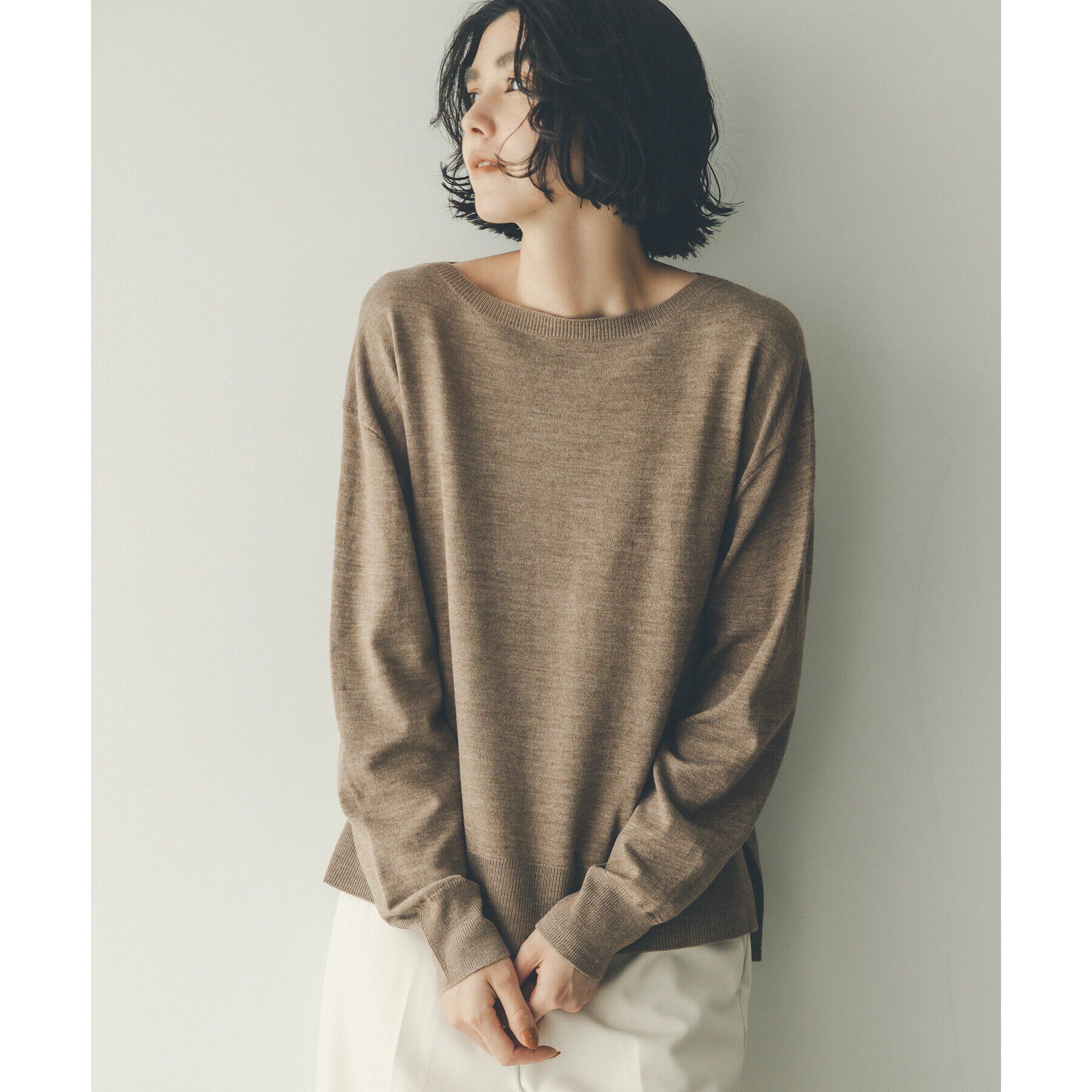 OPAQUE.CLIP「《S-LLsize/6color》ボートネックニット／FILIVIVI・フィルビビ【洗濯機洗い可】」|ニット・セーター|ベージュ(052)