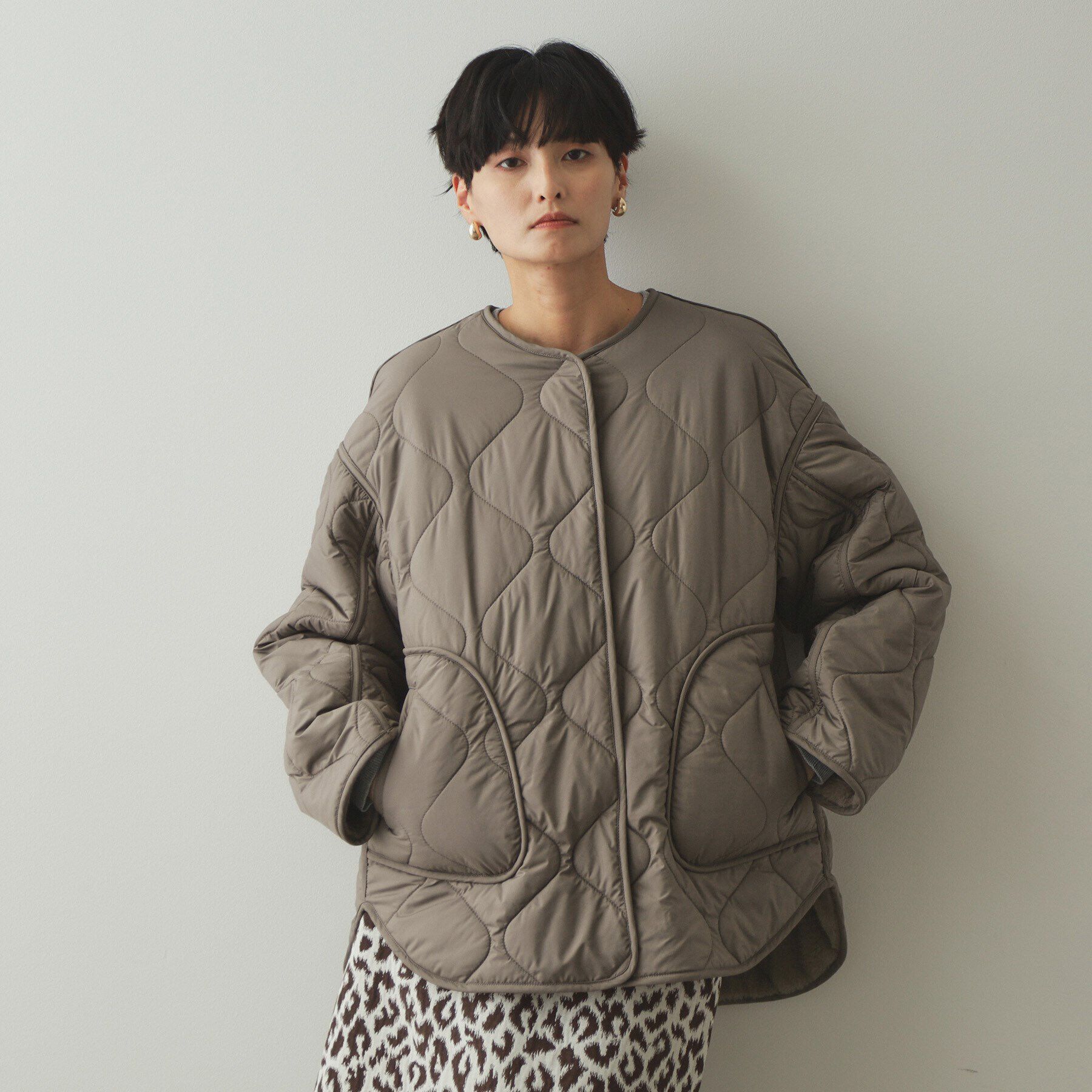 OPAQUE.CLIP「《リバーシブル》キルティング&times;フェイクファージャケット【洗濯機洗い可】」|ノーカラーコート|