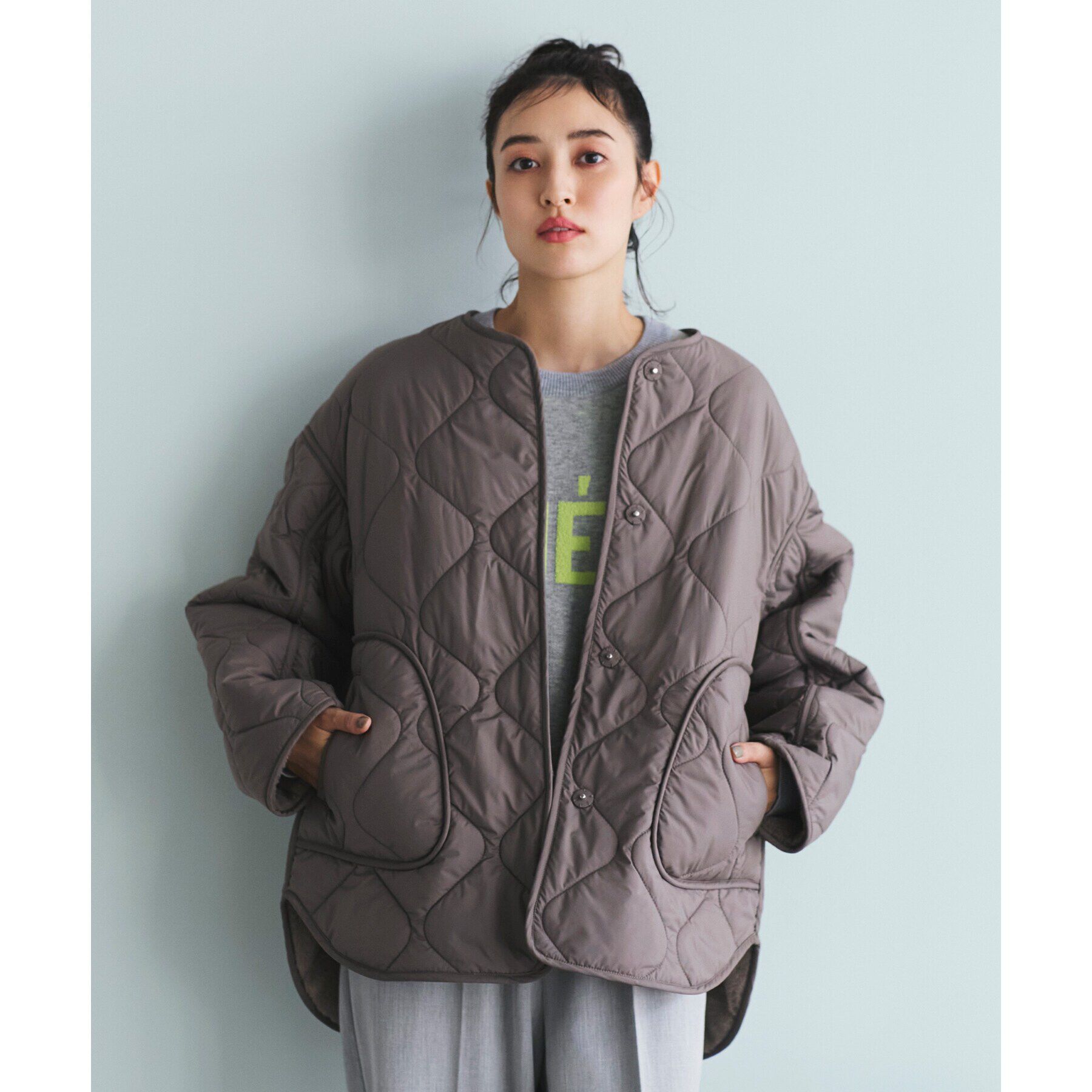 OPAQUE.CLIP「《リバーシブル》キルティング&times;フェイクファージャケット【洗濯機洗い可】」|ノーカラーコート|