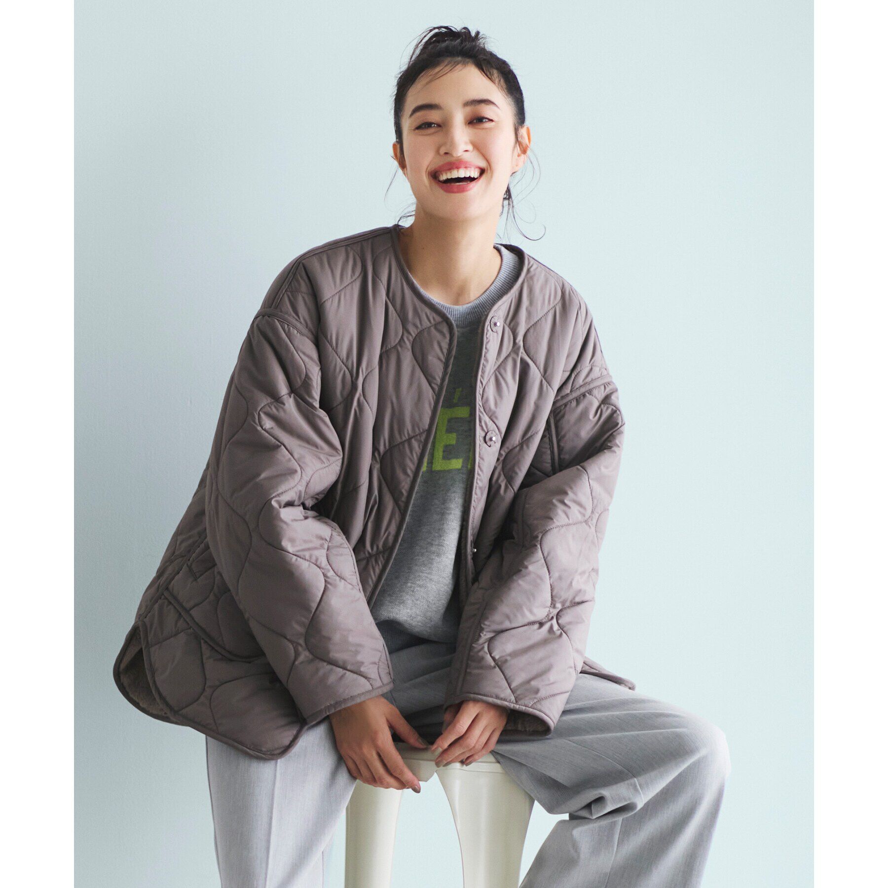 OPAQUE.CLIP「《リバーシブル》キルティング&times;フェイクファージャケット【洗濯機洗い可】」|ノーカラーコート|