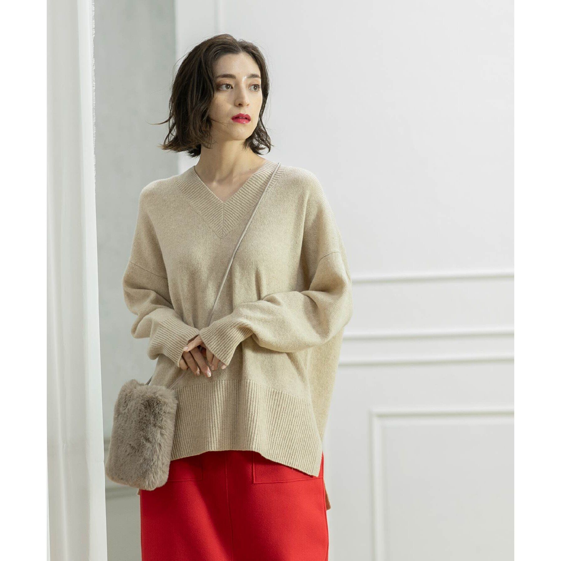 OPAQUE.CLIP「ミドルゲージVネックニット／FILIVIVI・フィルビビ【洗える】」|ニット・セーター|