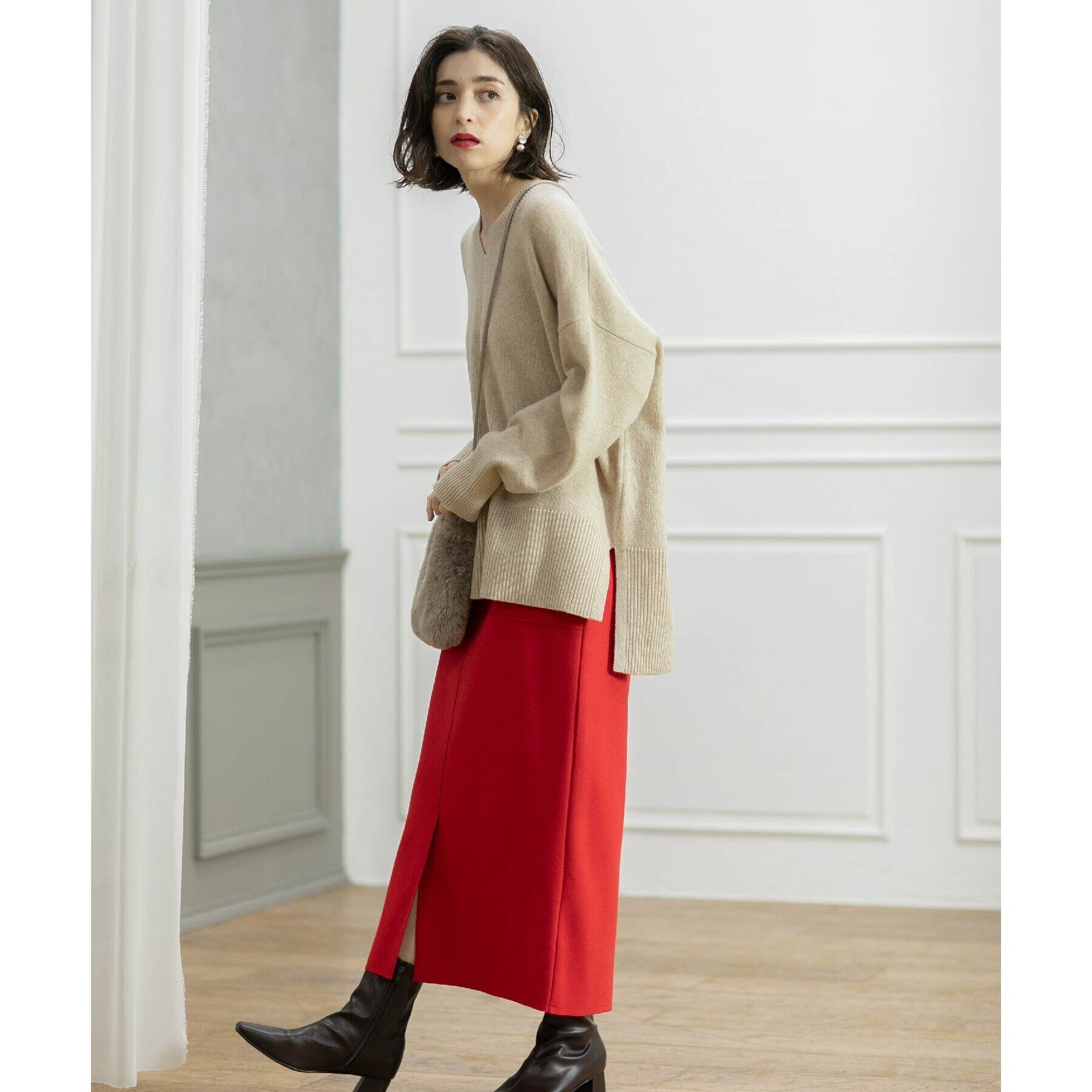 OPAQUE.CLIP「ミドルゲージVネックニット／FILIVIVI・フィルビビ【洗える】」|ニット・セーター|