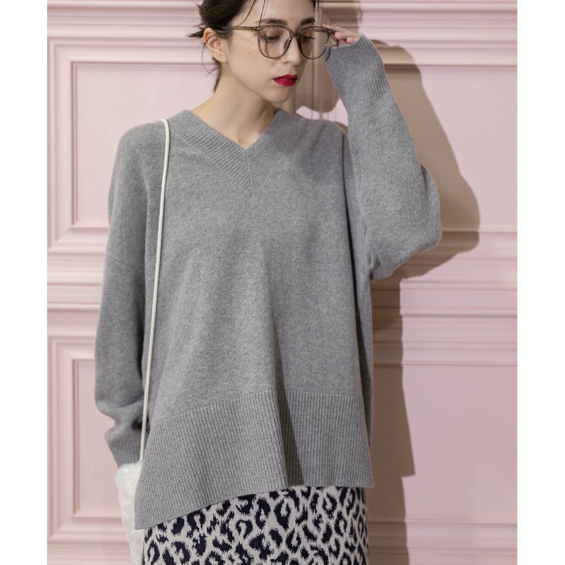 OPAQUE.CLIP「ミドルゲージVネックニット／FILIVIVI・フィルビビ【洗える】」|ニット・セーター|