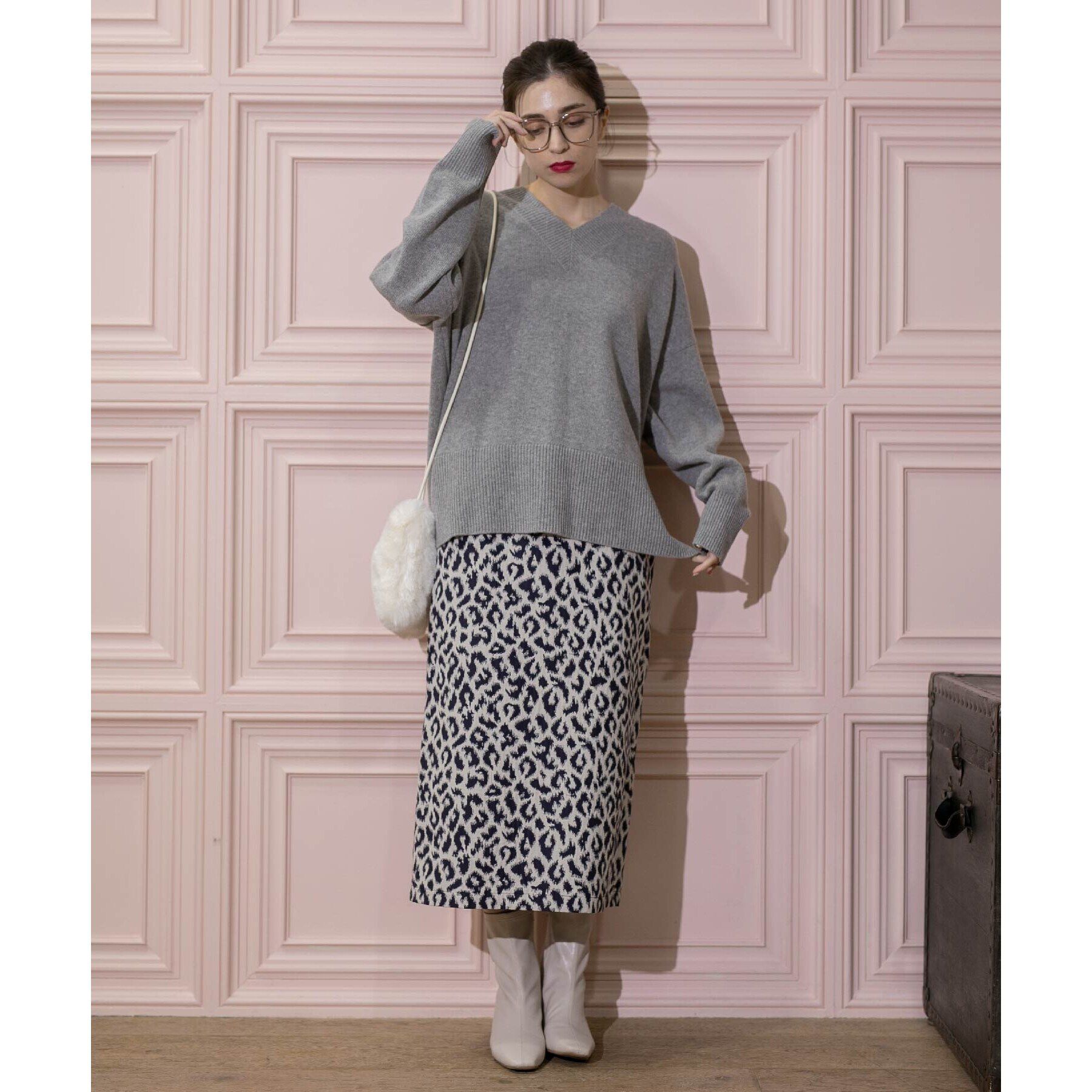 OPAQUE.CLIP「ミドルゲージVネックニット／FILIVIVI・フィルビビ【洗える】」|ニット・セーター|