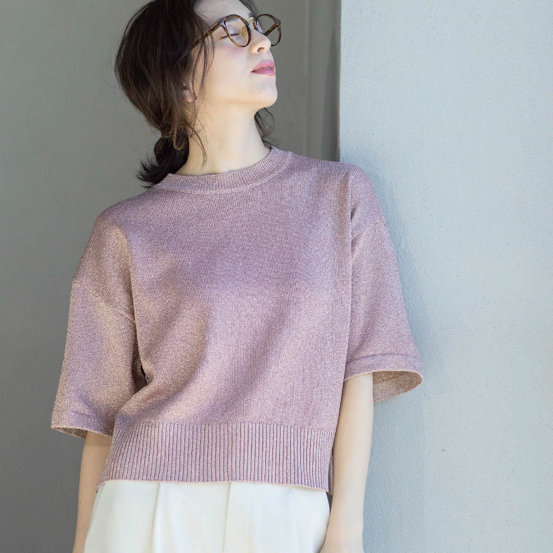 OPAQUE.CLIP「ラメハーフスリーブトップス」|ニット・セーター|