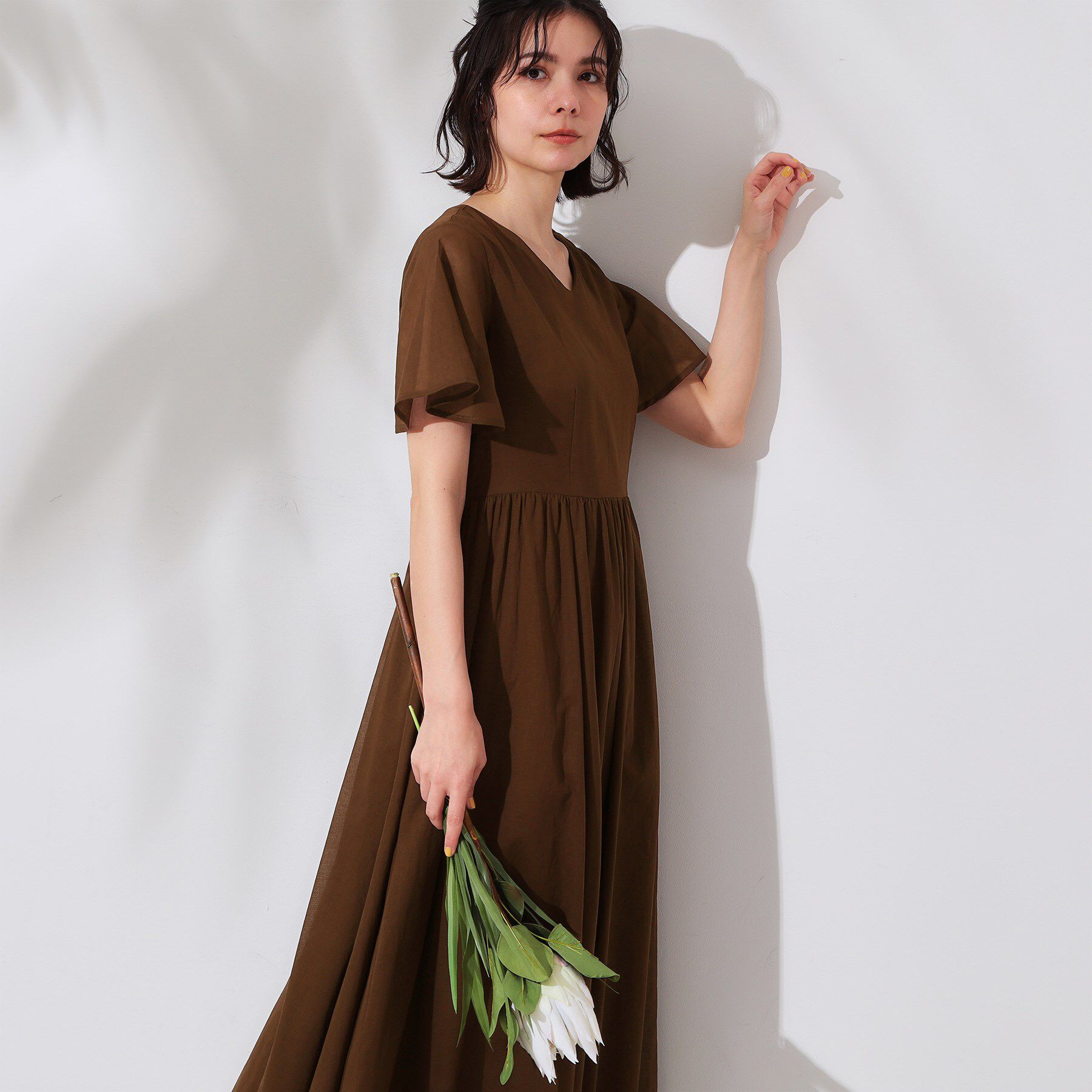 OPAQUE.CLIP「Vネックフィット＆フレアドレス/オーガニックコットン混【洗濯機洗い可】」|ワンピース|