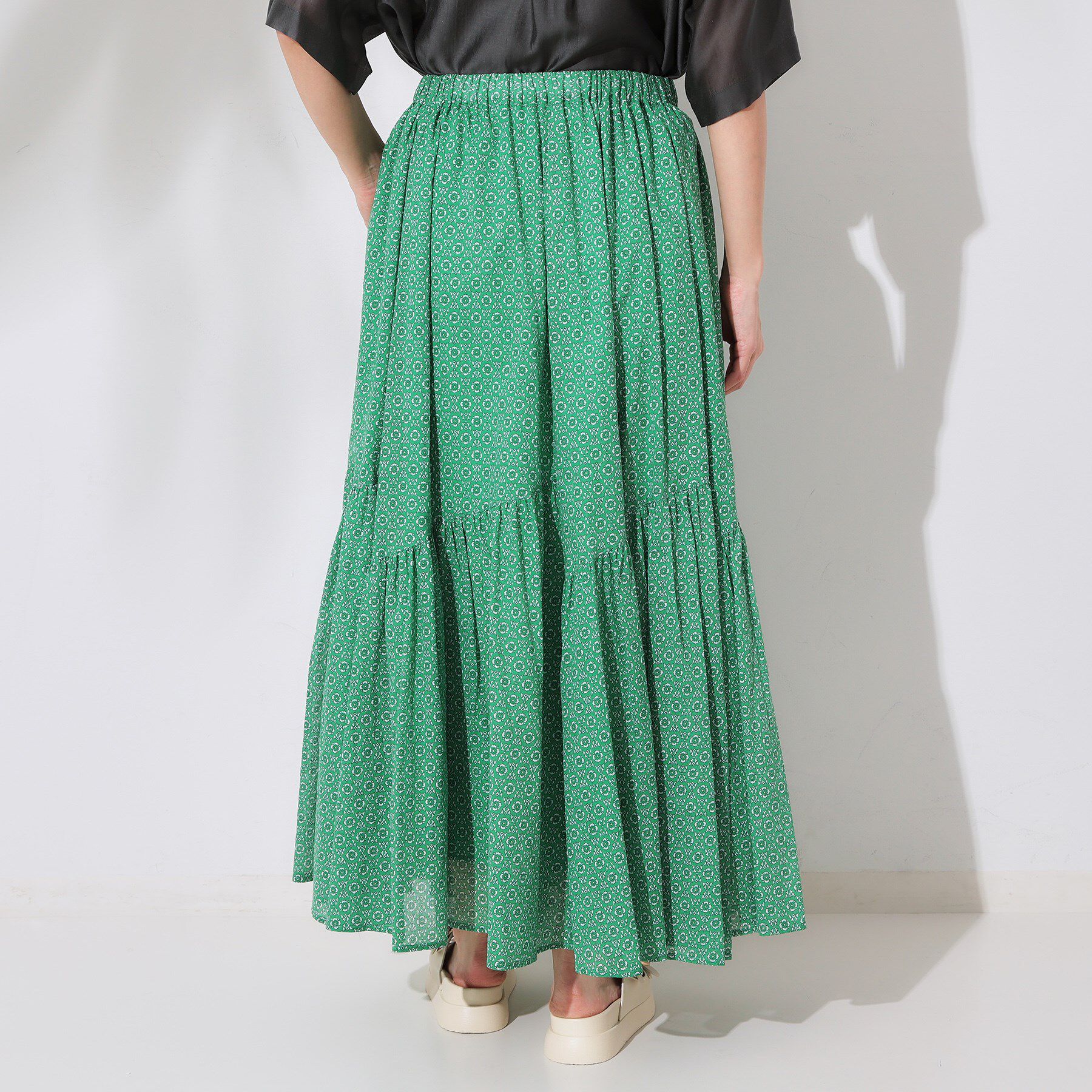 OPAQUE.CLIP「ギャザーフレアスカート/オーガニックコットン混【洗濯機洗い可】」|スカート|