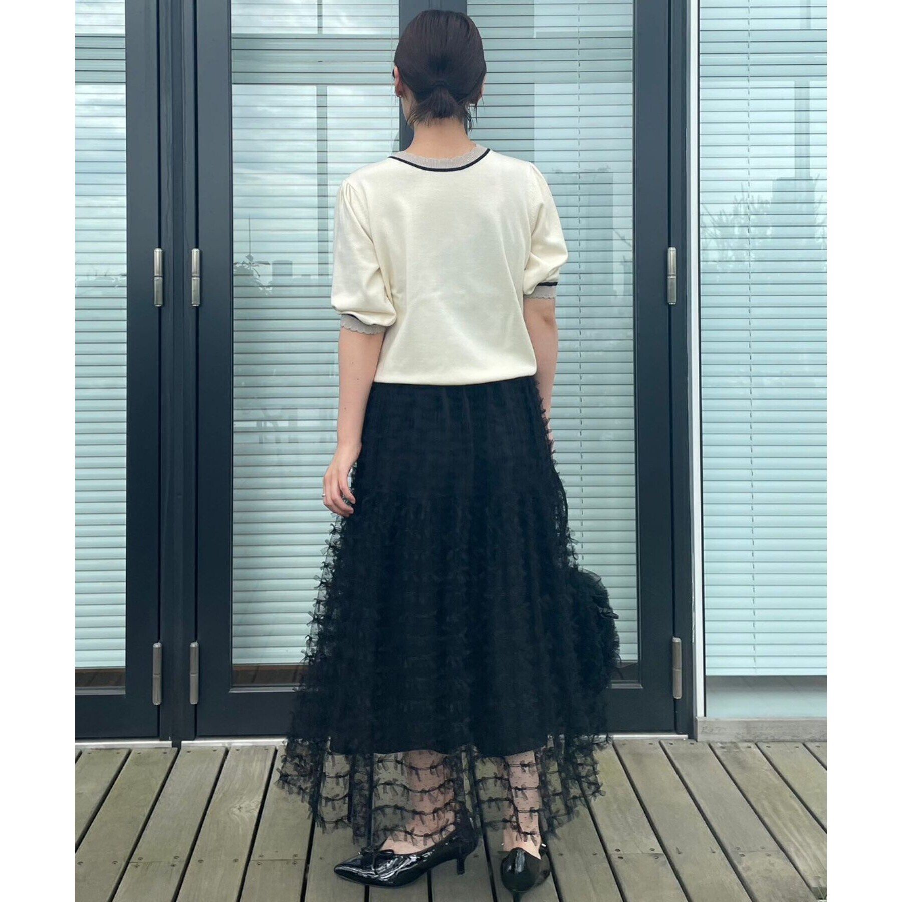 Couture broach「【ふんわり揺れるフェミニンスカート】リボンチュールティアードスカート」|スカート|