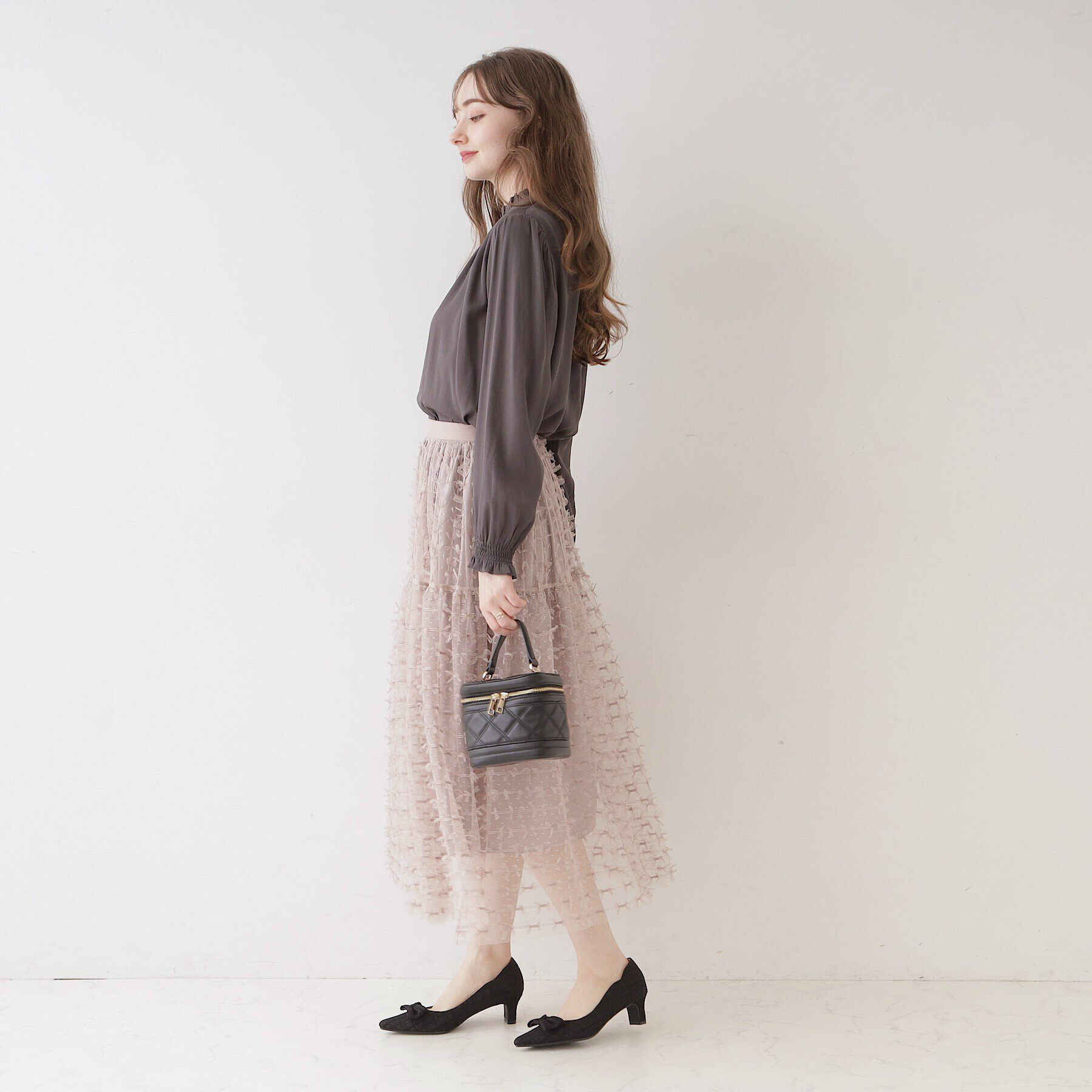 Couture broach「【ふんわり揺れるフェミニンスカート】リボンチュールティアードスカート」|スカート|