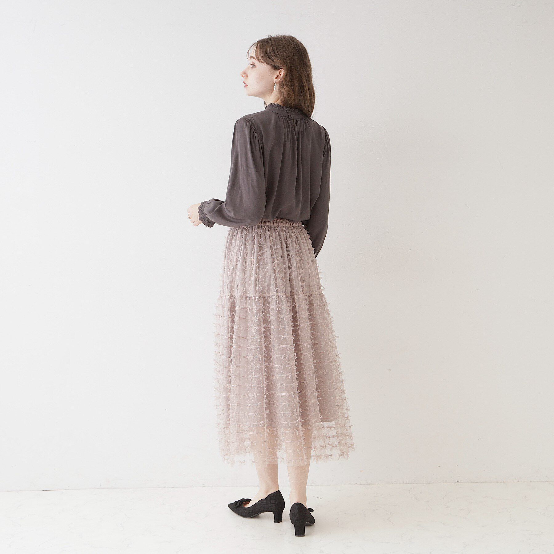 Couture broach「【ふんわり揺れるフェミニンスカート】リボンチュールティアードスカート」|スカート|
