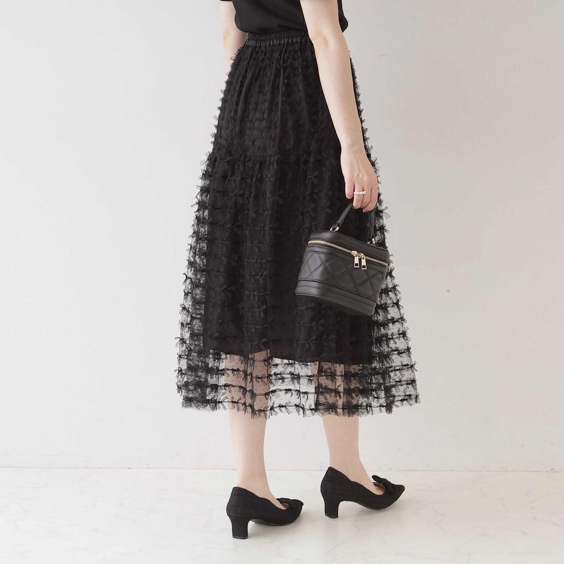 Couture broach「【ふんわり揺れるフェミニンスカート】リボンチュールティアードスカート」|スカート|