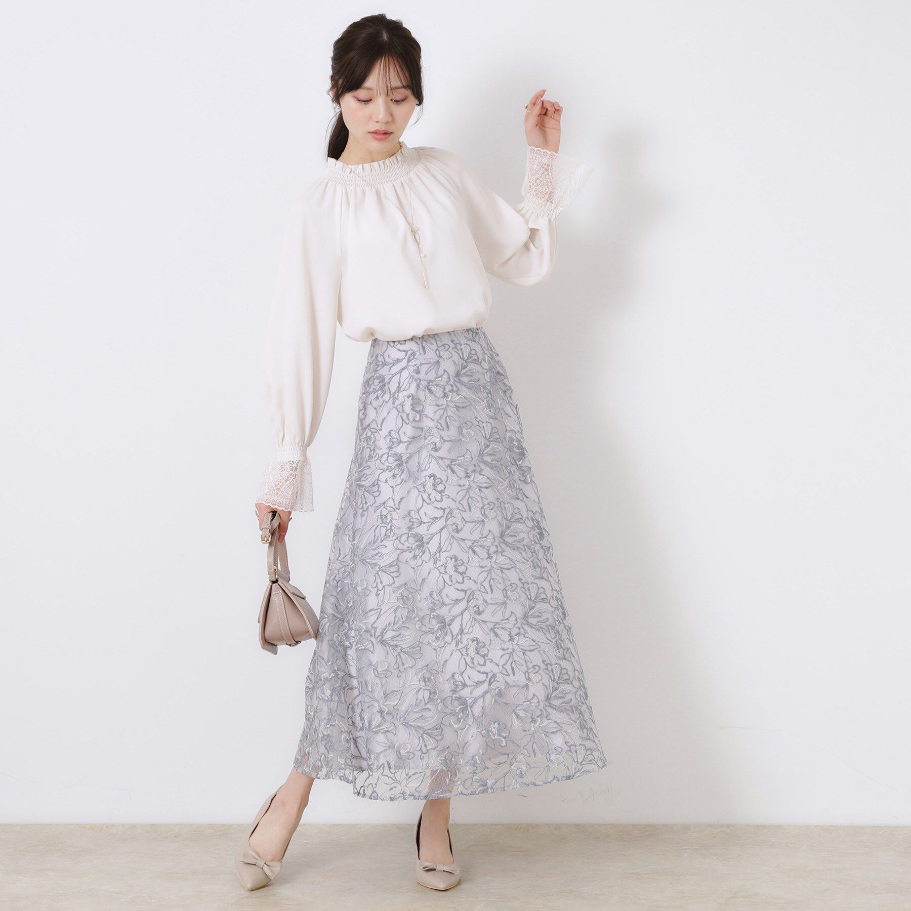 Couture broach「【華やか・通勤・華奢見え】バックレースアップエンブロスカート」|スカート|