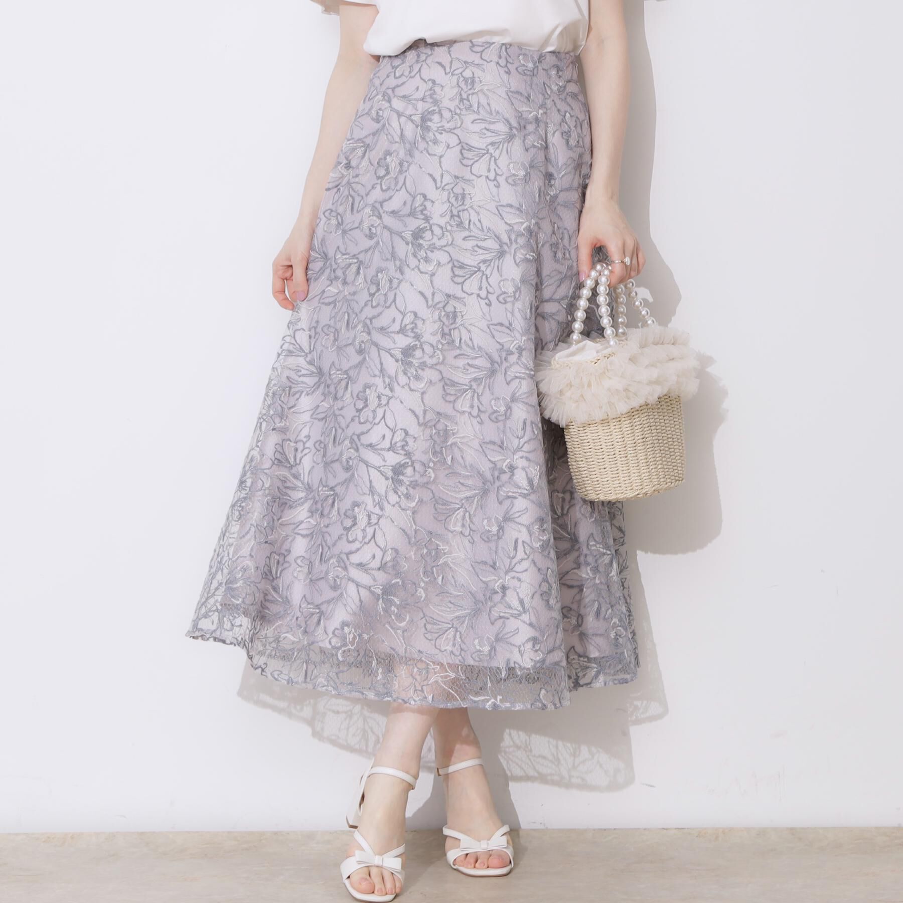 Couture broach「【華やか・通勤・華奢見え】バックレースアップエンブロスカート」|スカート|