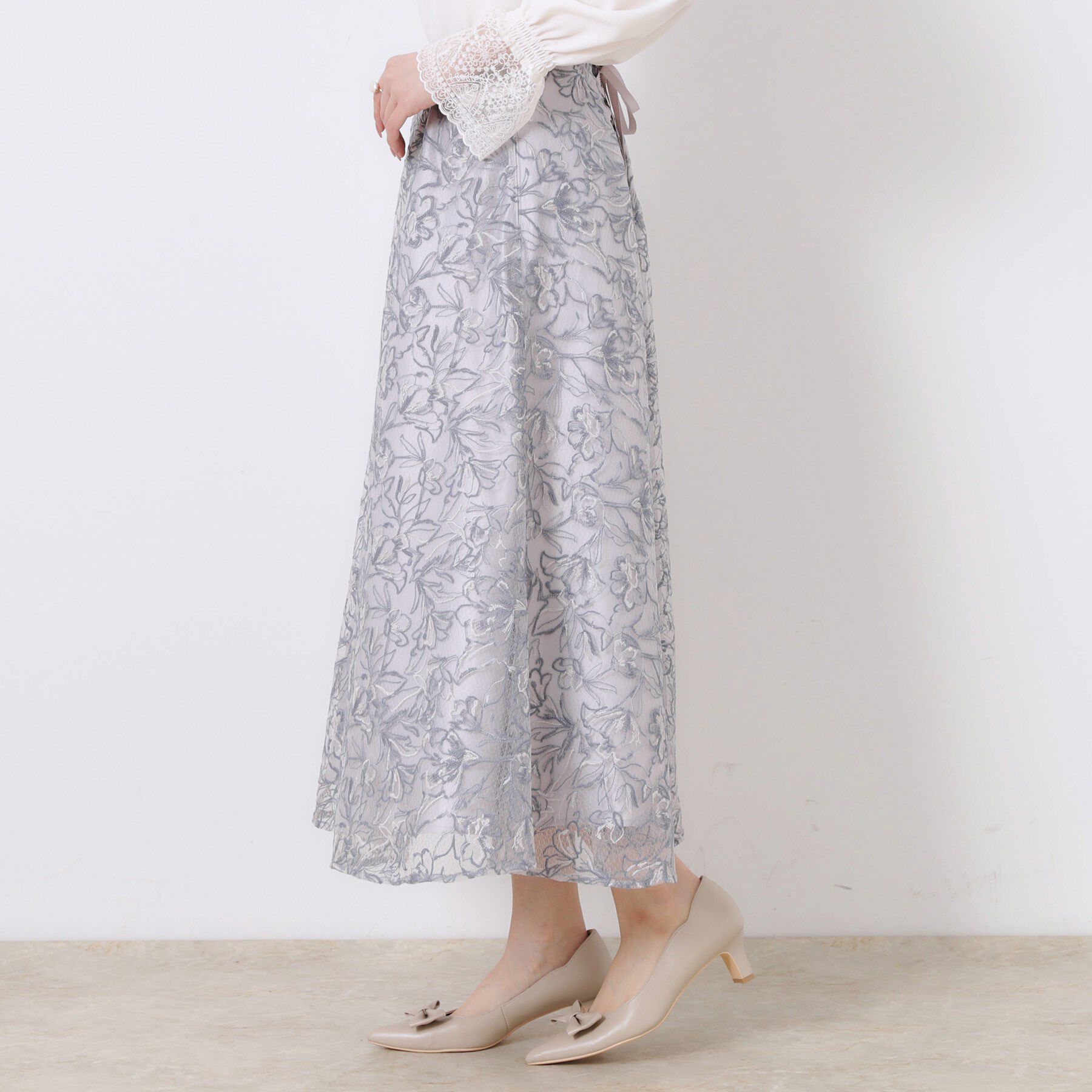 Couture broach「【華やか・通勤・華奢見え】バックレースアップエンブロスカート」|スカート|