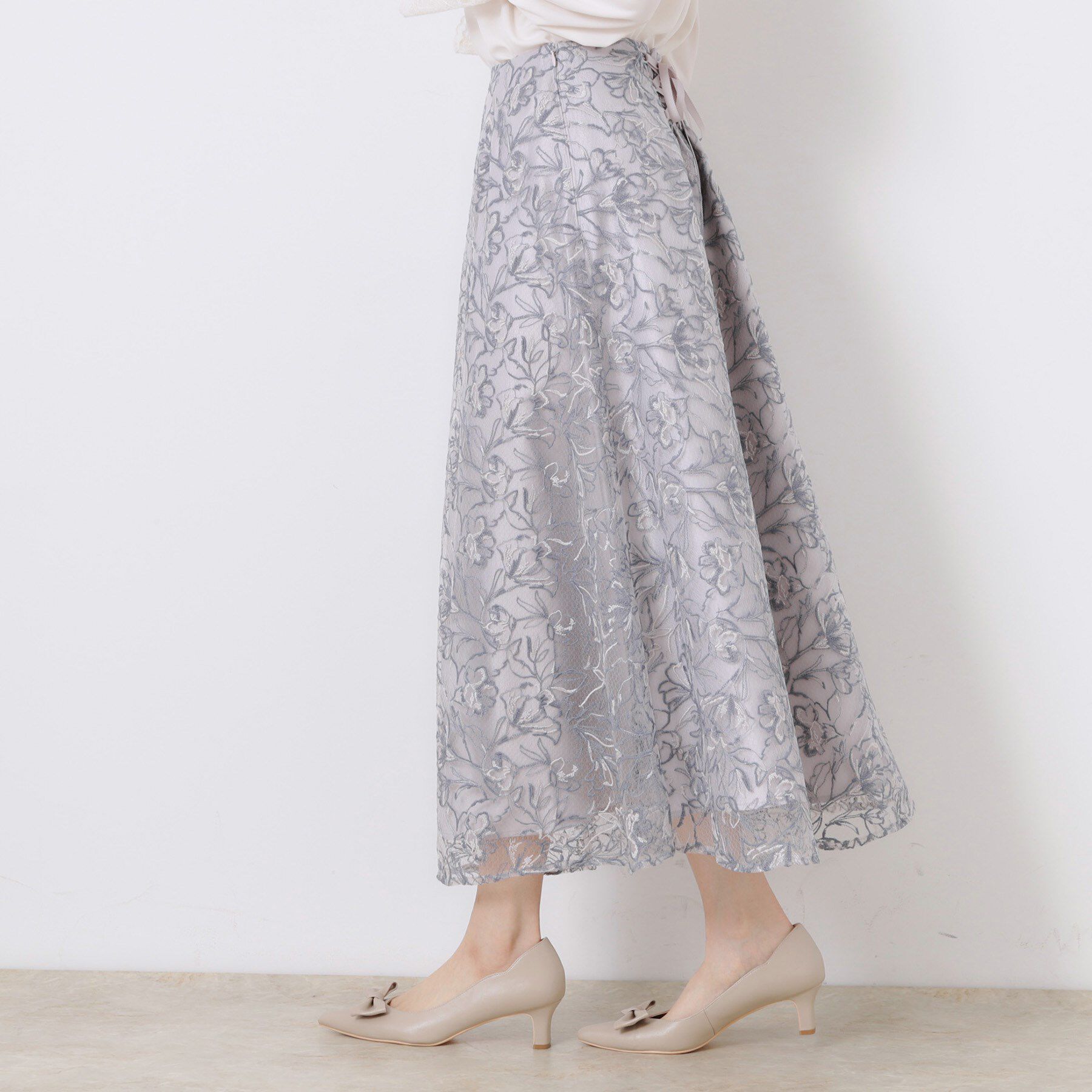 Couture broach「【華やか・通勤・華奢見え】バックレースアップエンブロスカート」|スカート|