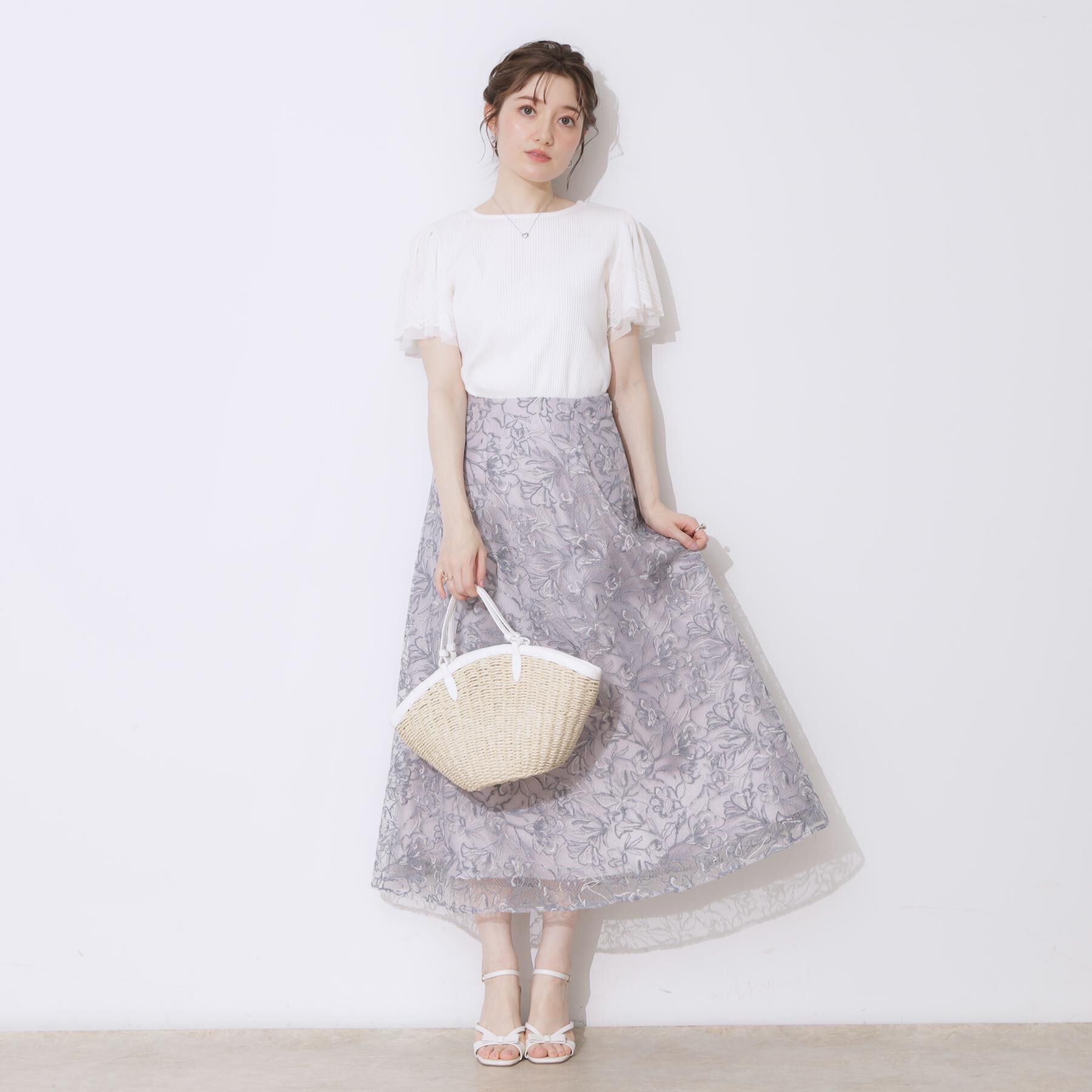 Couture broach「【華やか・通勤・華奢見え】バックレースアップエンブロスカート」|スカート|