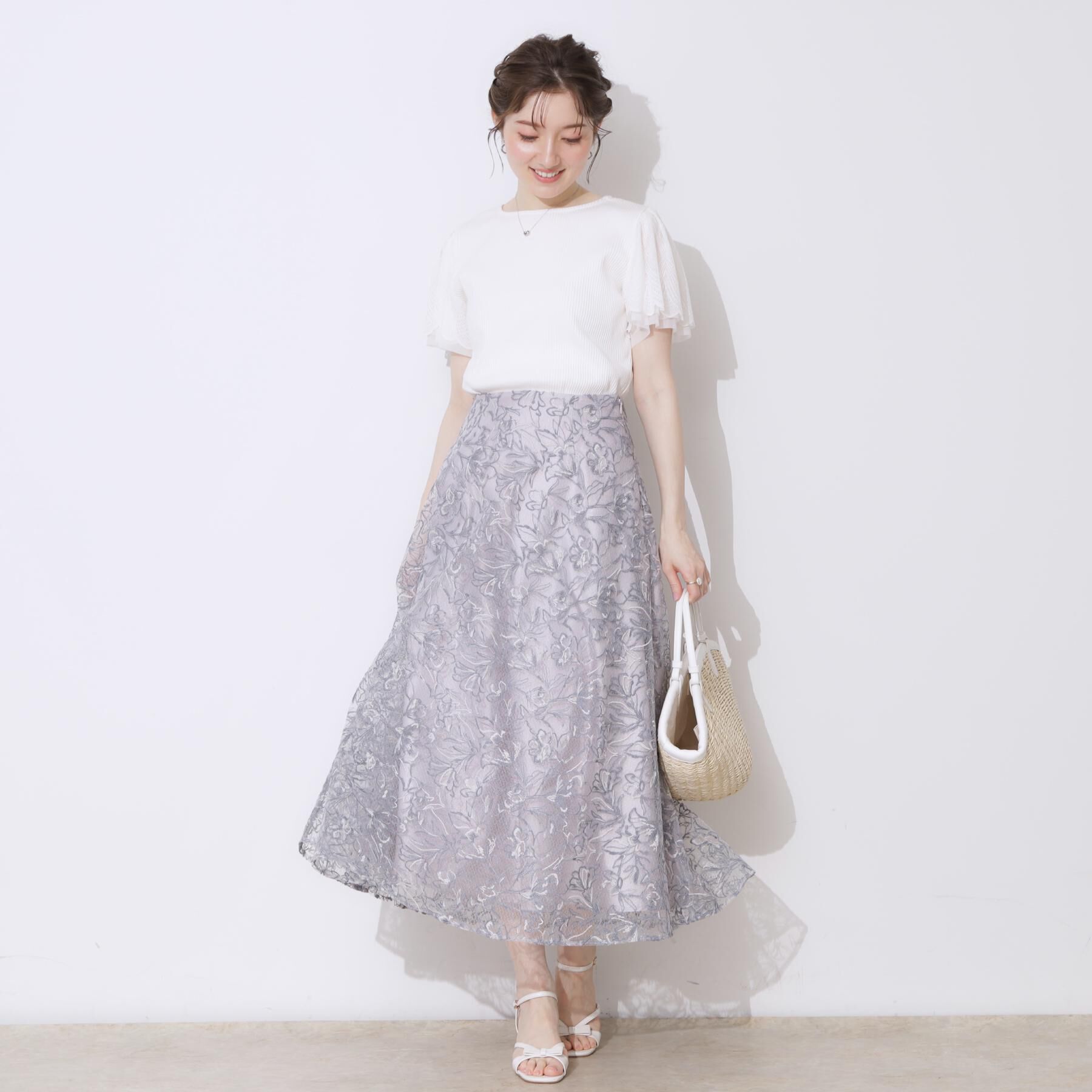 Couture broach「【華やか・通勤・華奢見え】バックレースアップエンブロスカート」|スカート|