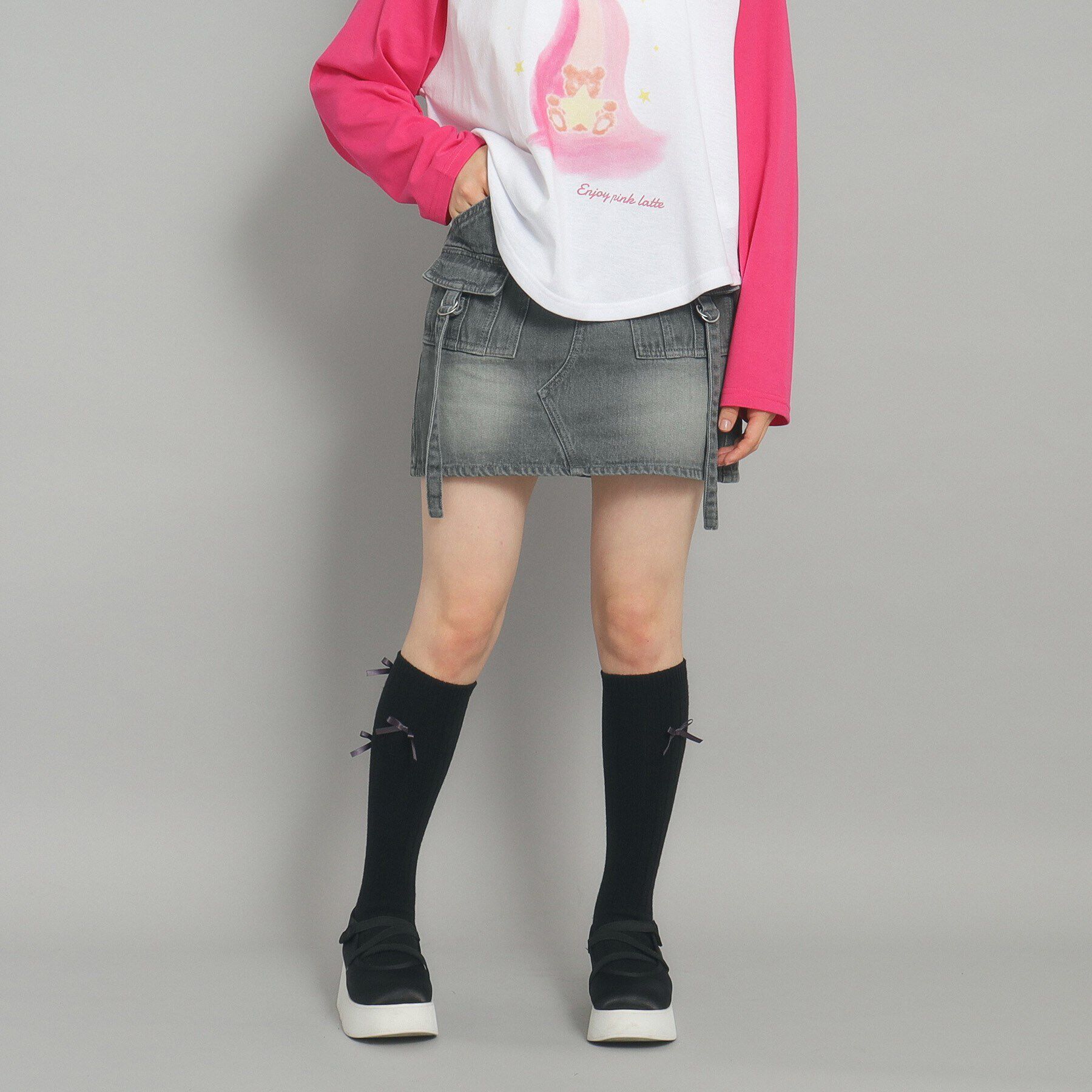 PINK-latte「【インナー付き】デニムカーゴスカート」|スカート|ブラック(419)