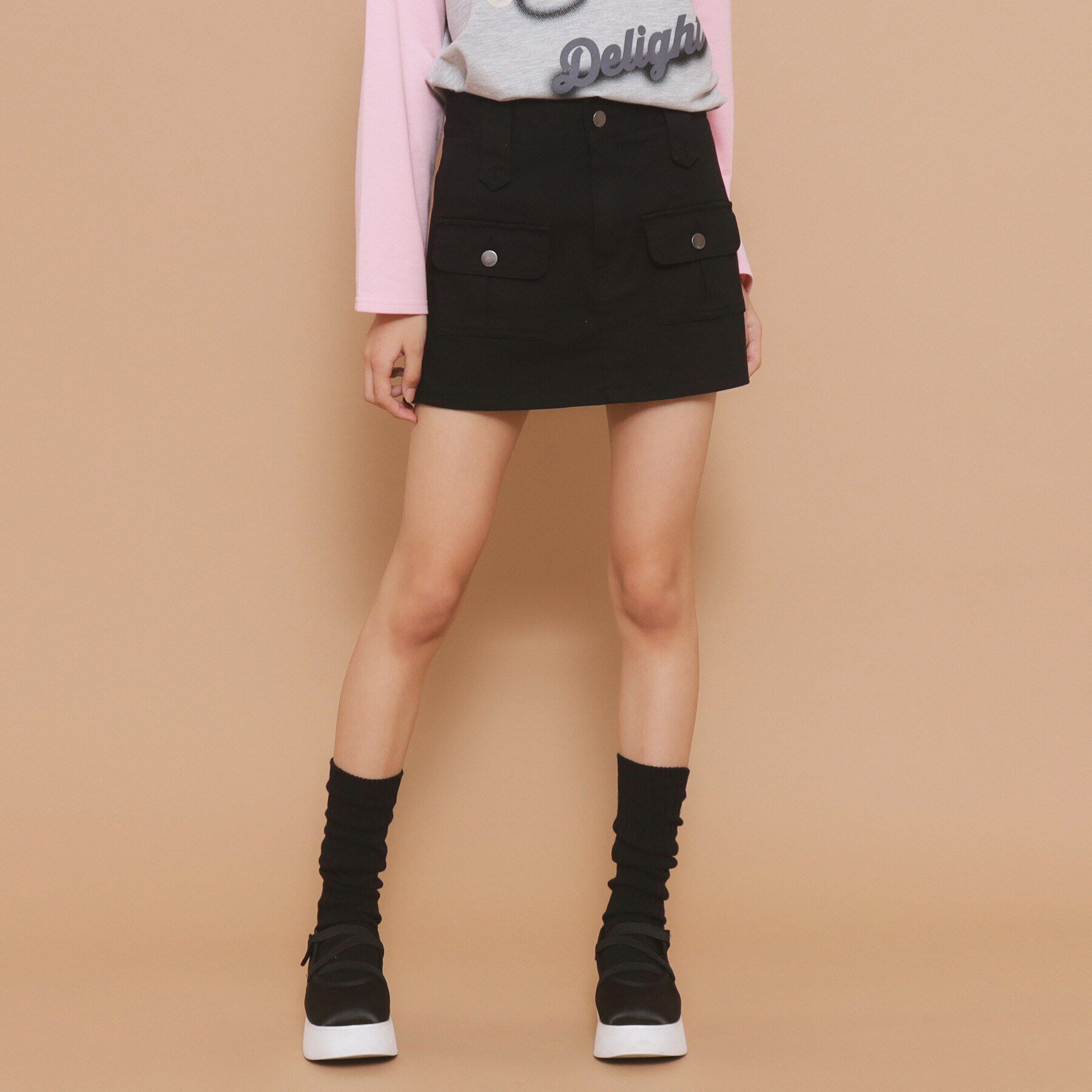 PINK-latte「スカート風ショートパンツ」|キュロット|ブラック(019)