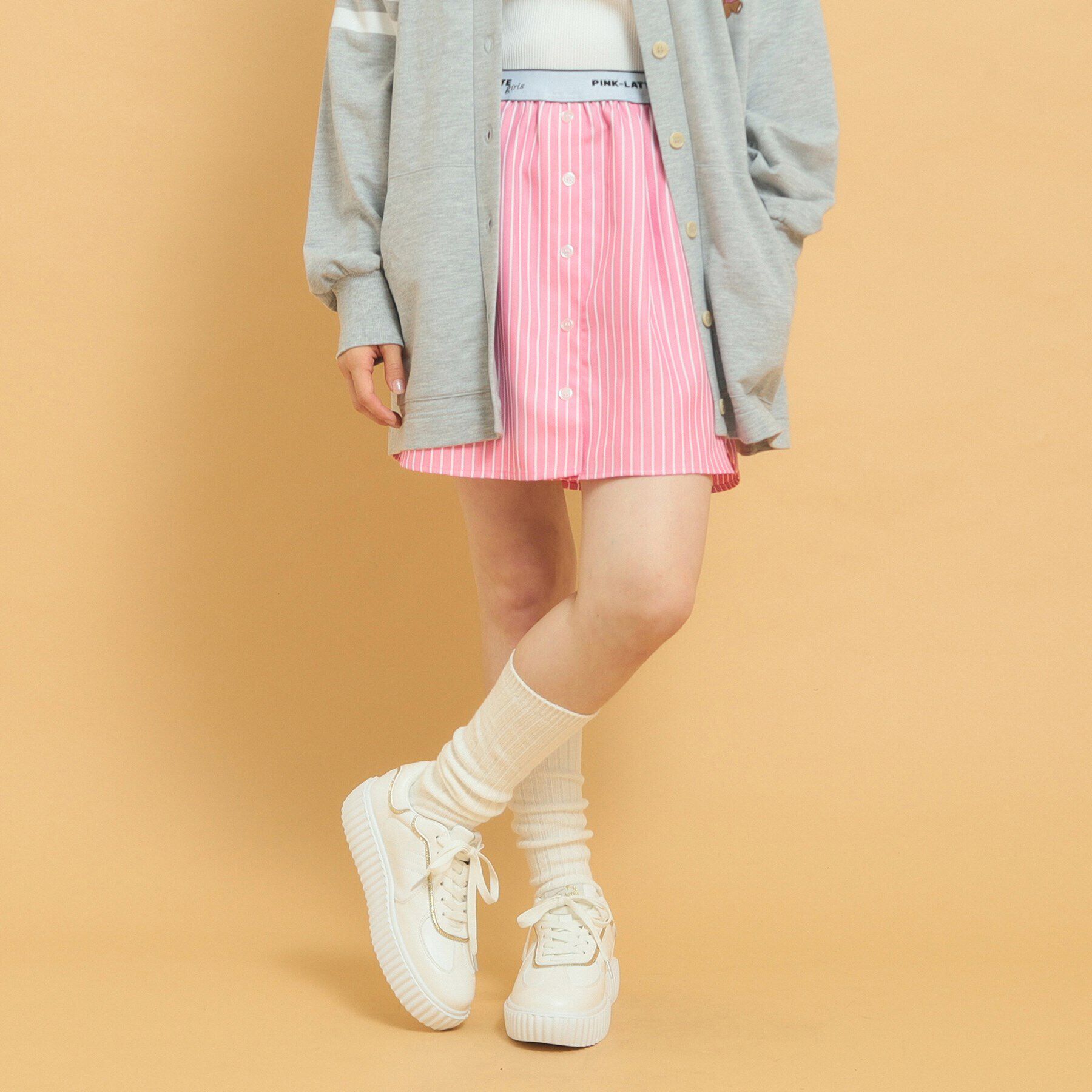 PINK-latte「【インナー付き】ストライプシャツスカート」|スカート|