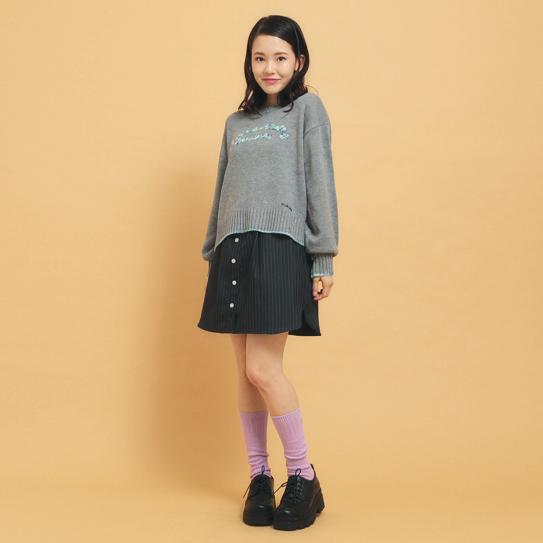 PINK-latte「【インナー付き】ストライプシャツスカート」|スカート|