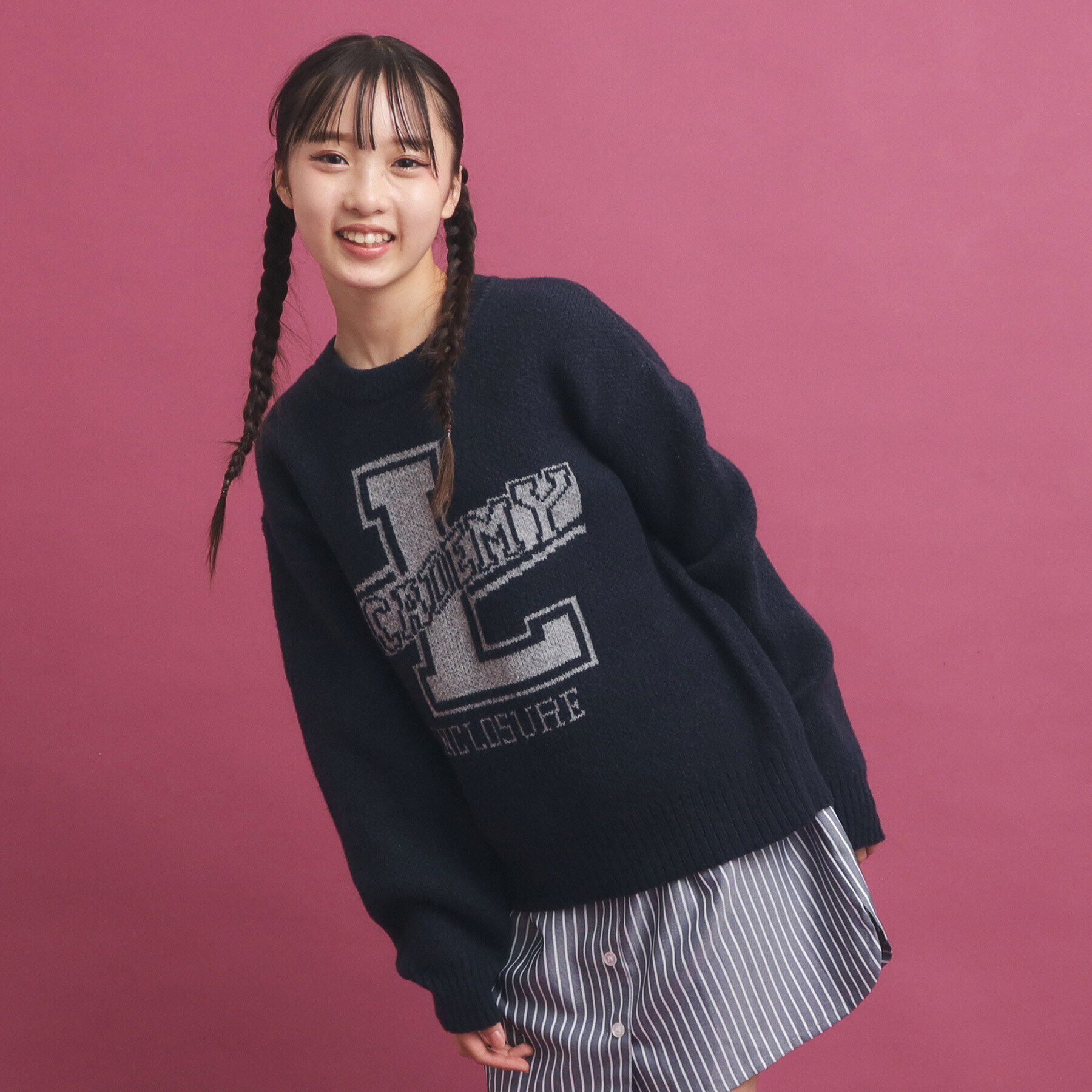 PINK-latte「冬に着たい！ジャカード編モヘヤ調アソートニット」|ニット・セーター|ネイビー(094)