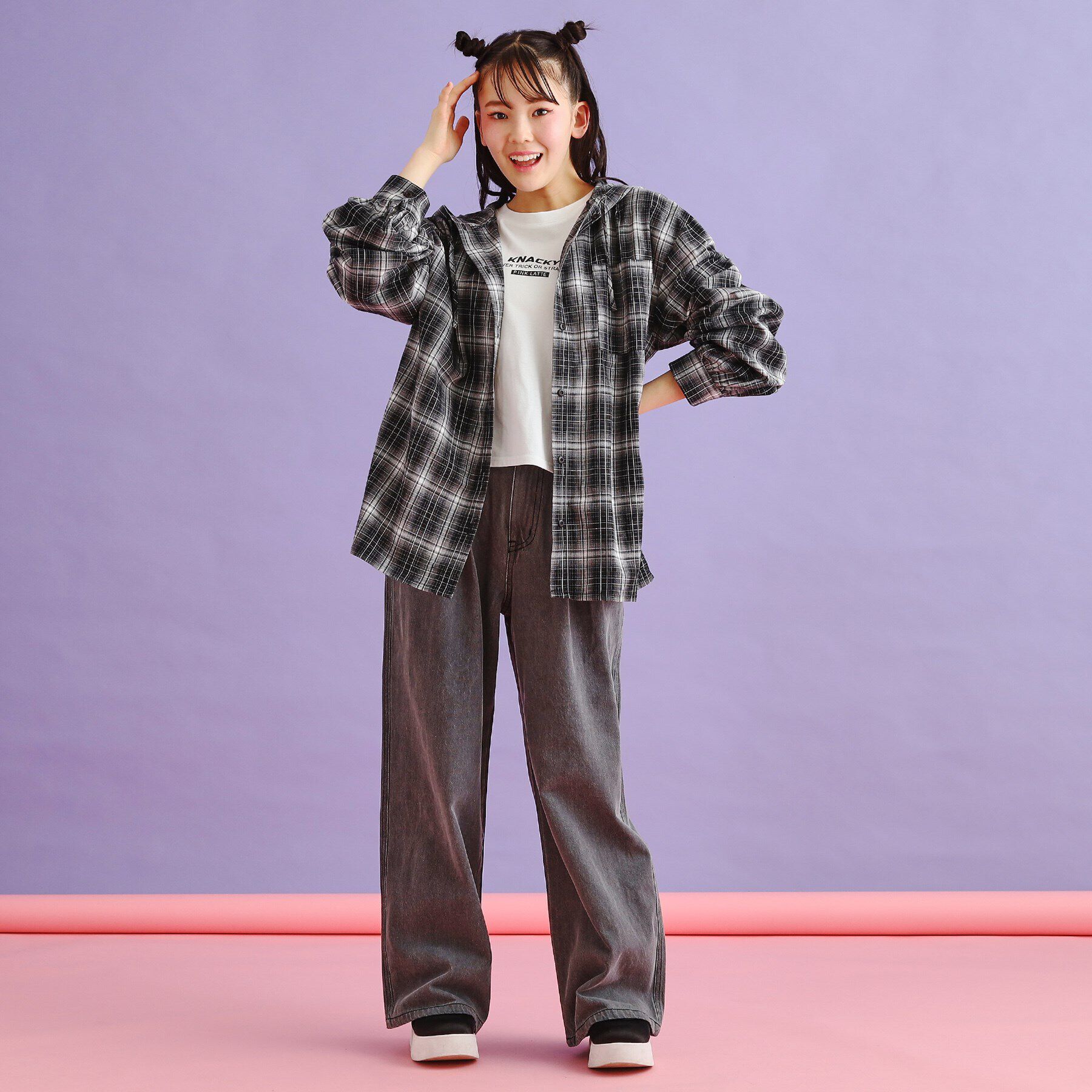 PINK-latte「【SETアイテム】チェックシャツパーカ＋ロンT」|シャツ・ブラウス|