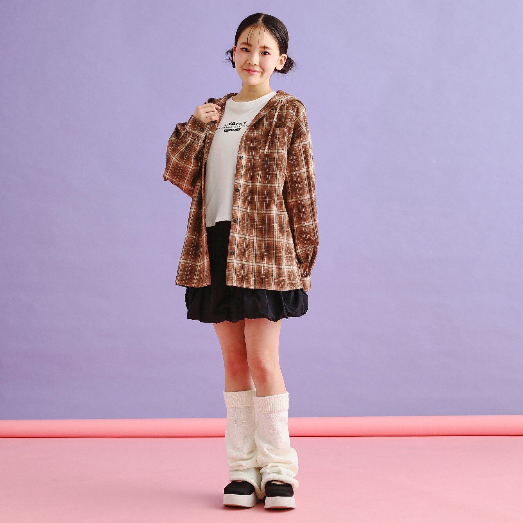 PINK-latte「【SETアイテム】チェックシャツパーカ＋ロンT」|シャツ・ブラウス|