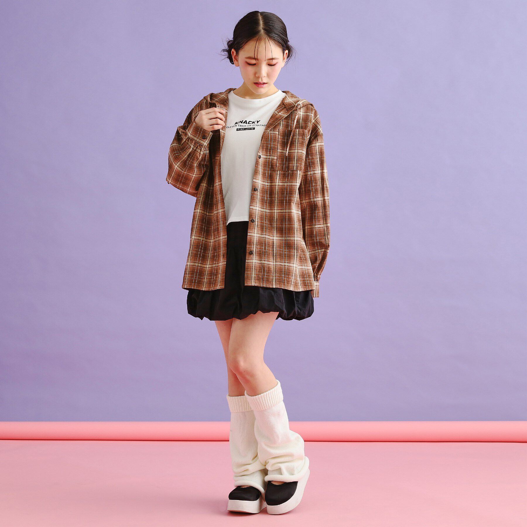 PINK-latte「【SETアイテム】チェックシャツパーカ＋ロンT」|シャツ・ブラウス|