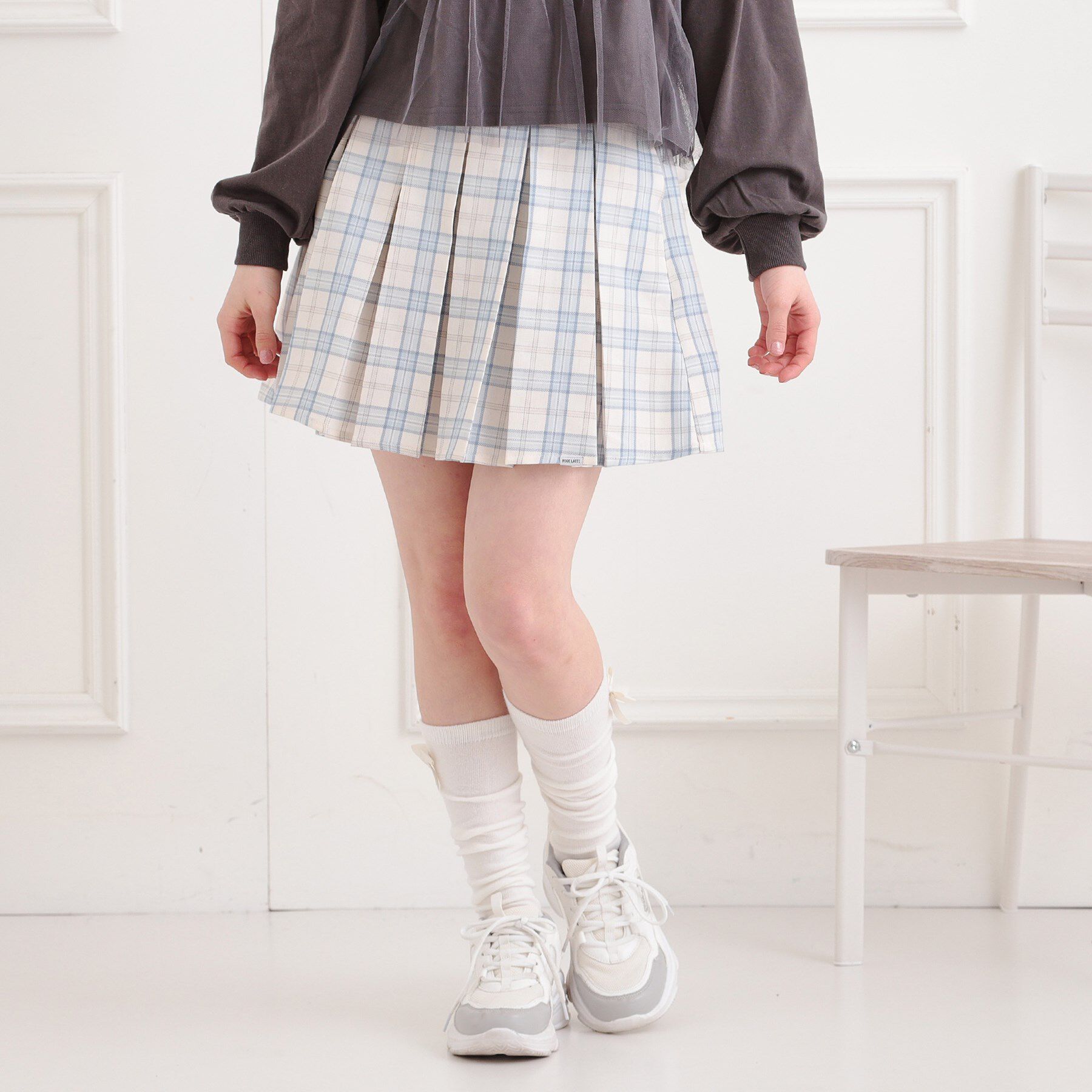 PINK-latte「インパンプリーツチェックスカート」|スカート|