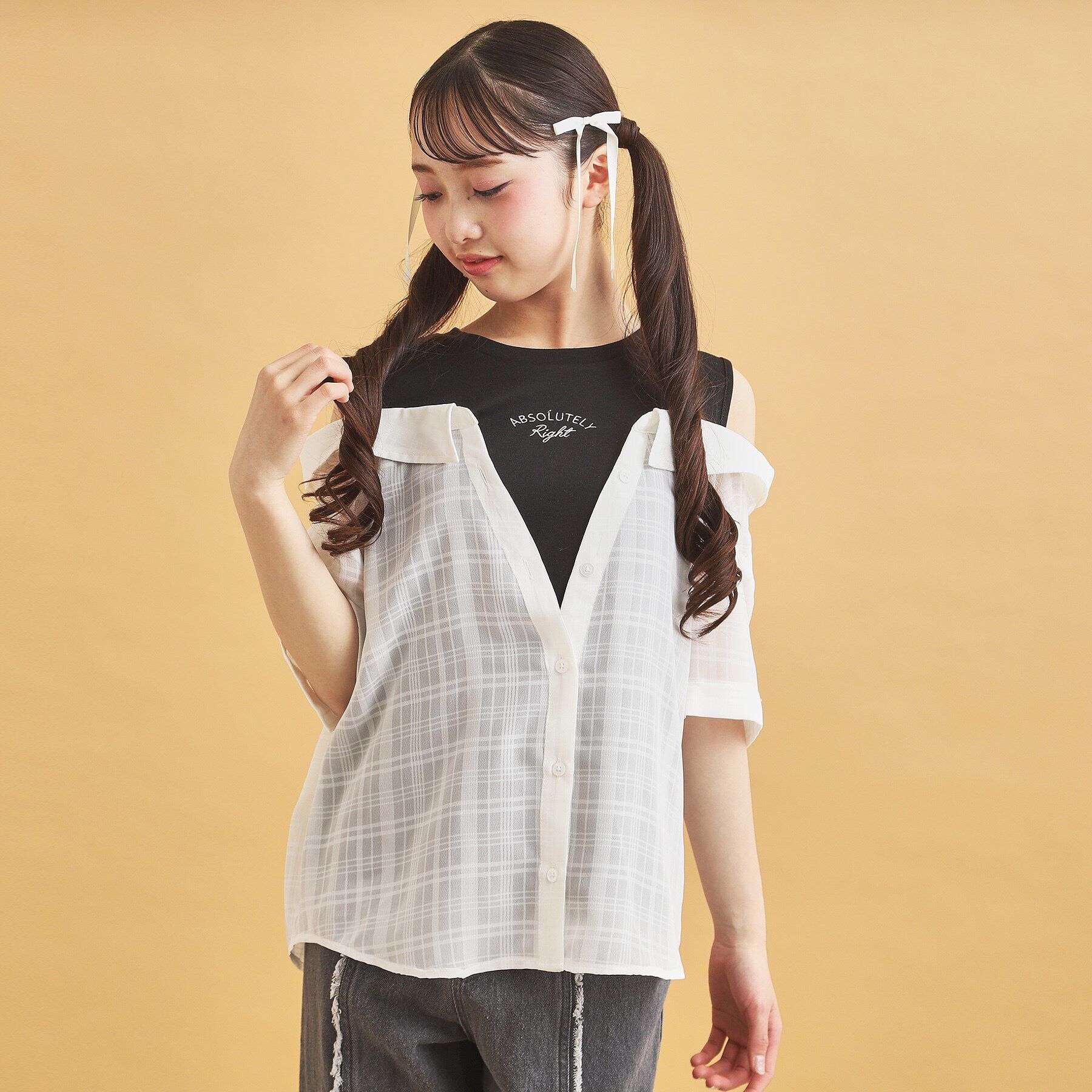 PINK-latte「シアーシャツドッキングトップス」|シャツ・ブラウス|オフホワイト(003